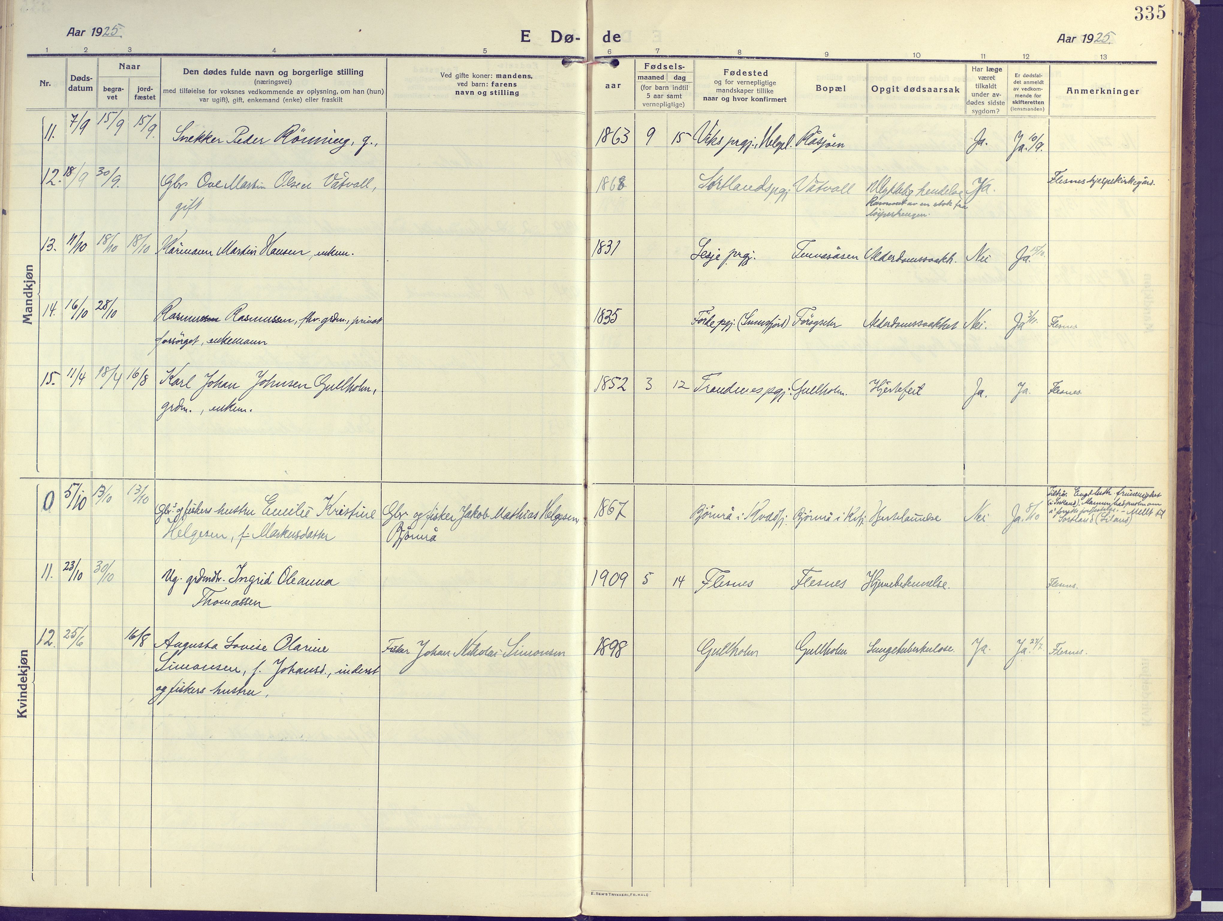 Kvæfjord sokneprestkontor, AV/SATØ-S-1323/G/Ga/Gaa/L0007kirke: Parish register (official) no. 7, 1915-1931, p. 335