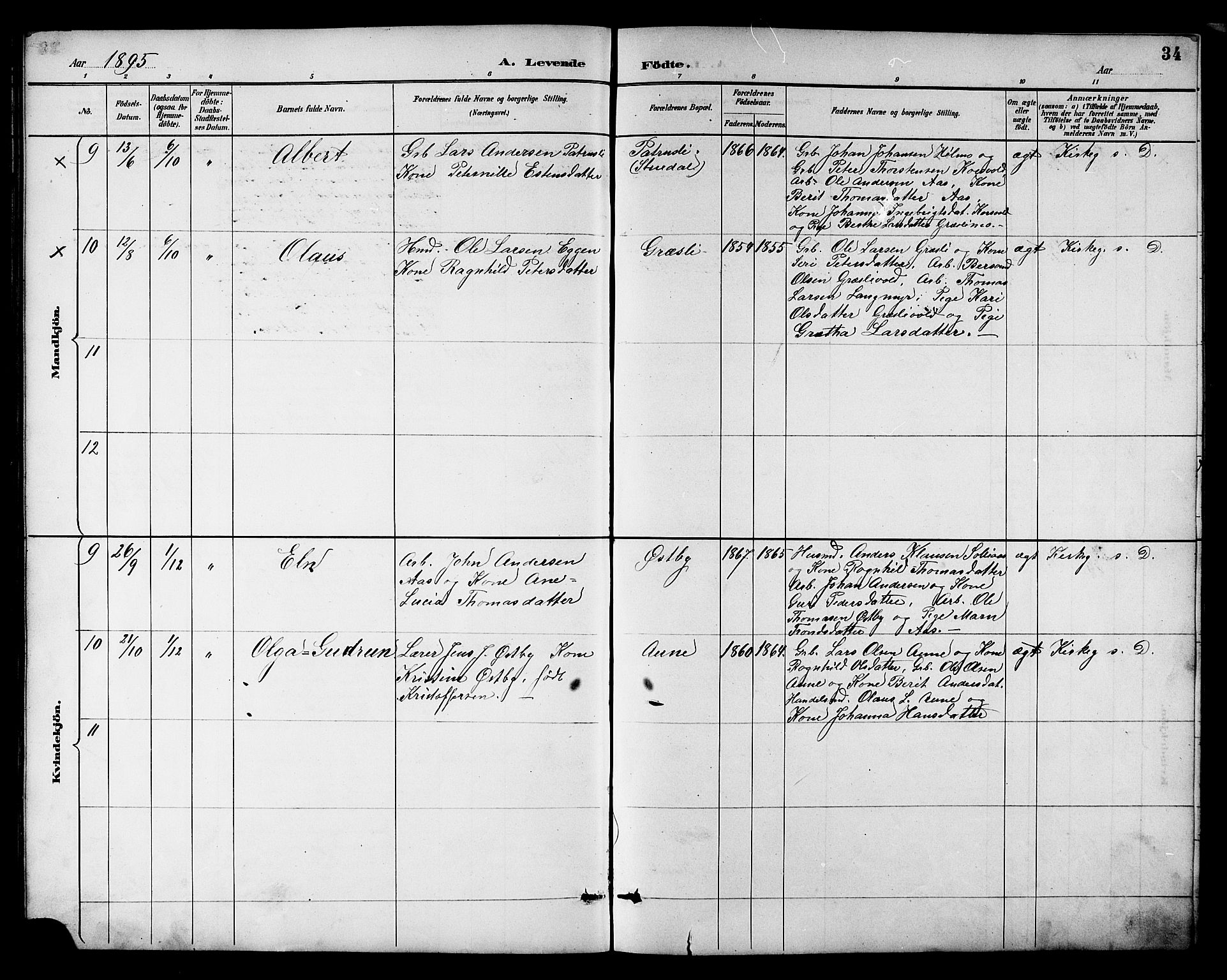 Ministerialprotokoller, klokkerbøker og fødselsregistre - Sør-Trøndelag, AV/SAT-A-1456/698/L1167: Parish register (copy) no. 698C04, 1888-1907, p. 34