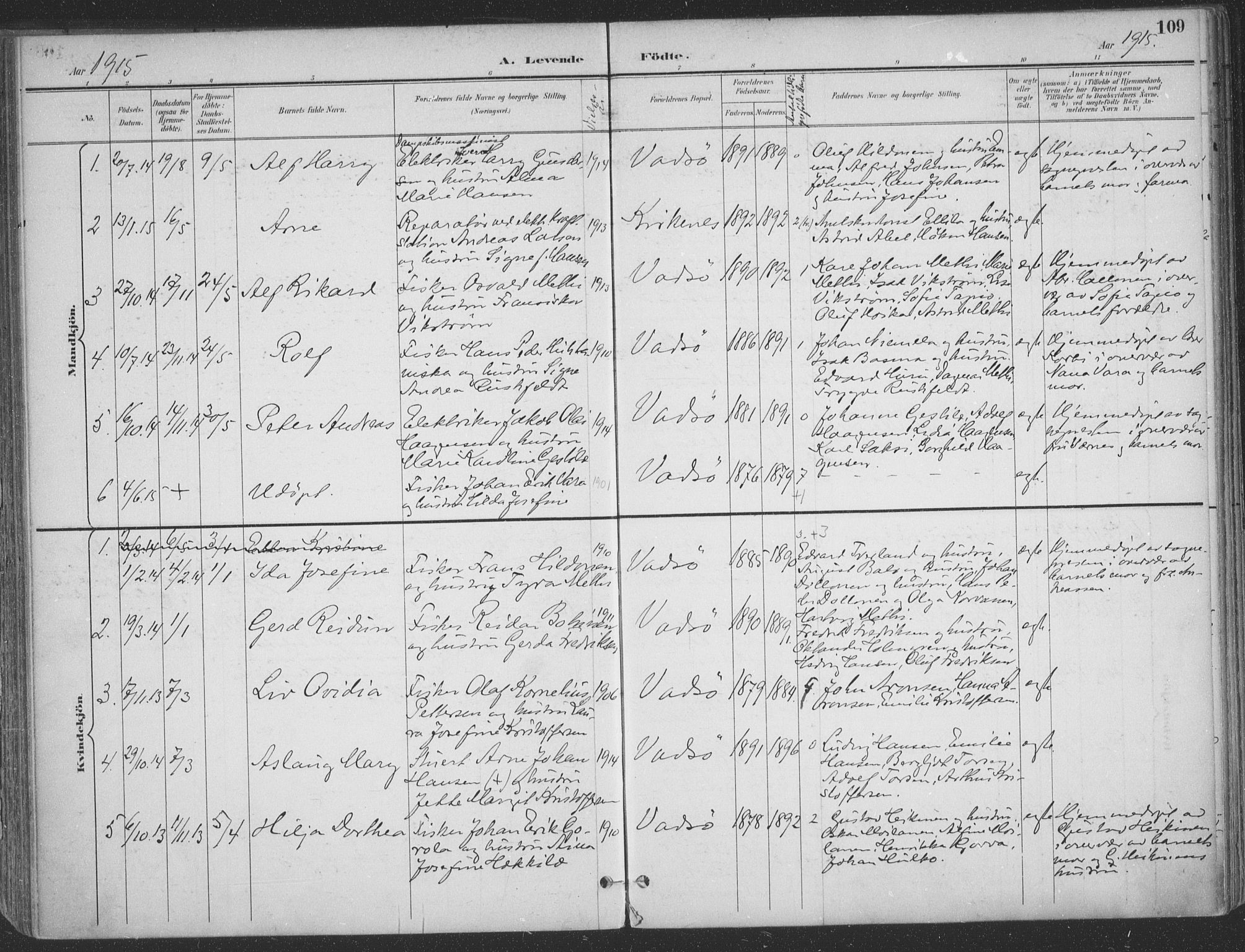 Vadsø sokneprestkontor, SATØ/S-1325/H/Ha/L0007kirke: Parish register (official) no. 7, 1896-1916, p. 109