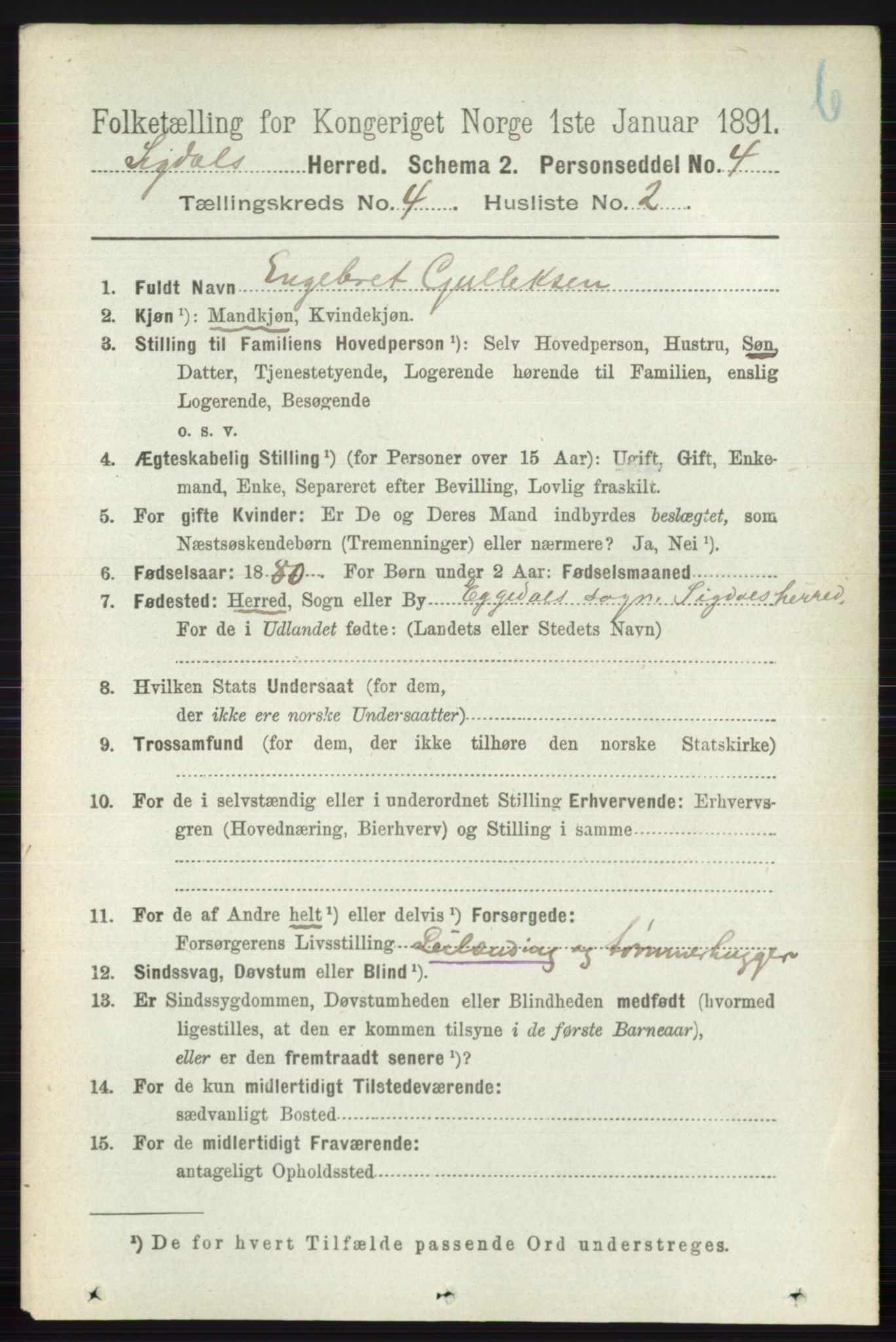 RA, 1891 census for 0621 Sigdal, 1891, p. 4673