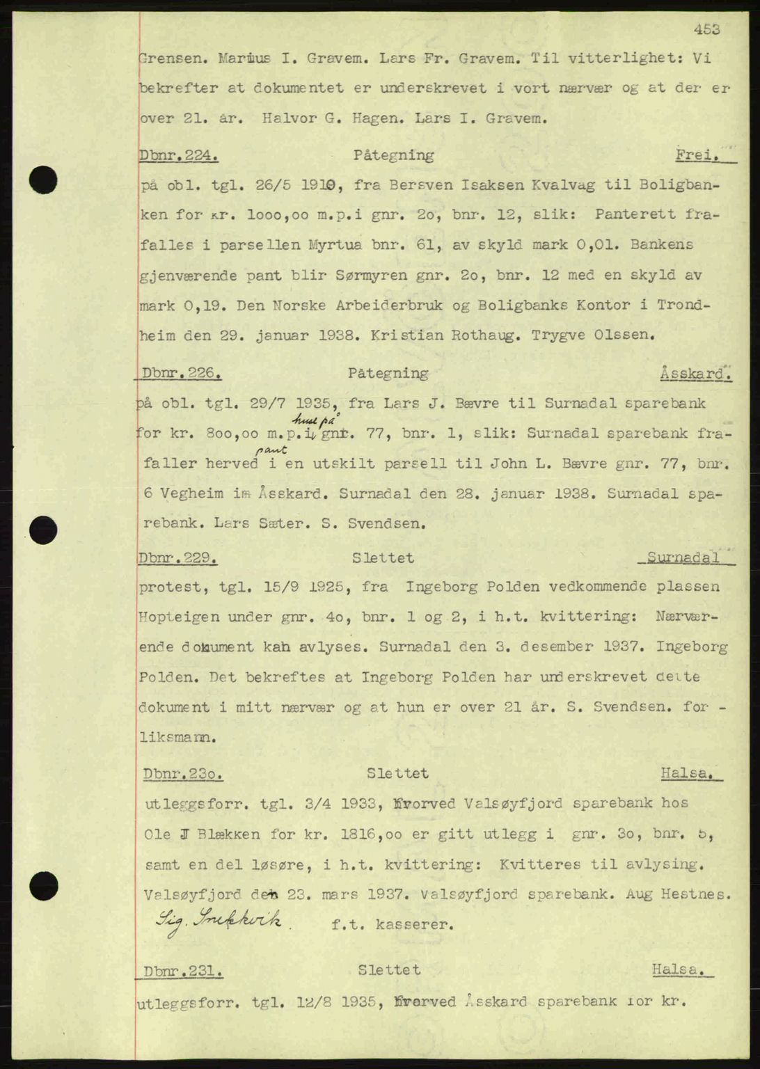 Nordmøre sorenskriveri, AV/SAT-A-4132/1/2/2Ca: Mortgage book no. C80, 1936-1939, Diary no: : 224/1938