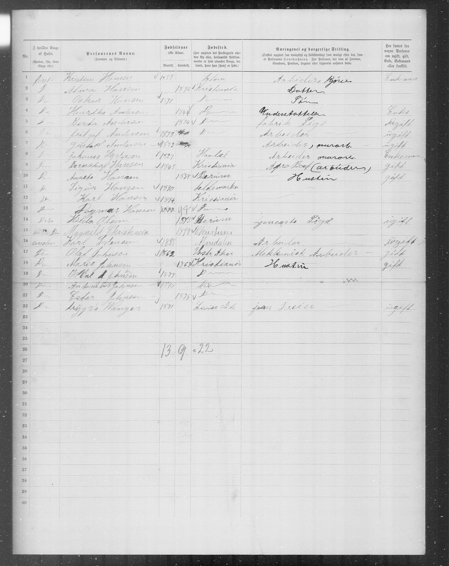 OBA, Municipal Census 1899 for Kristiania, 1899, p. 7076