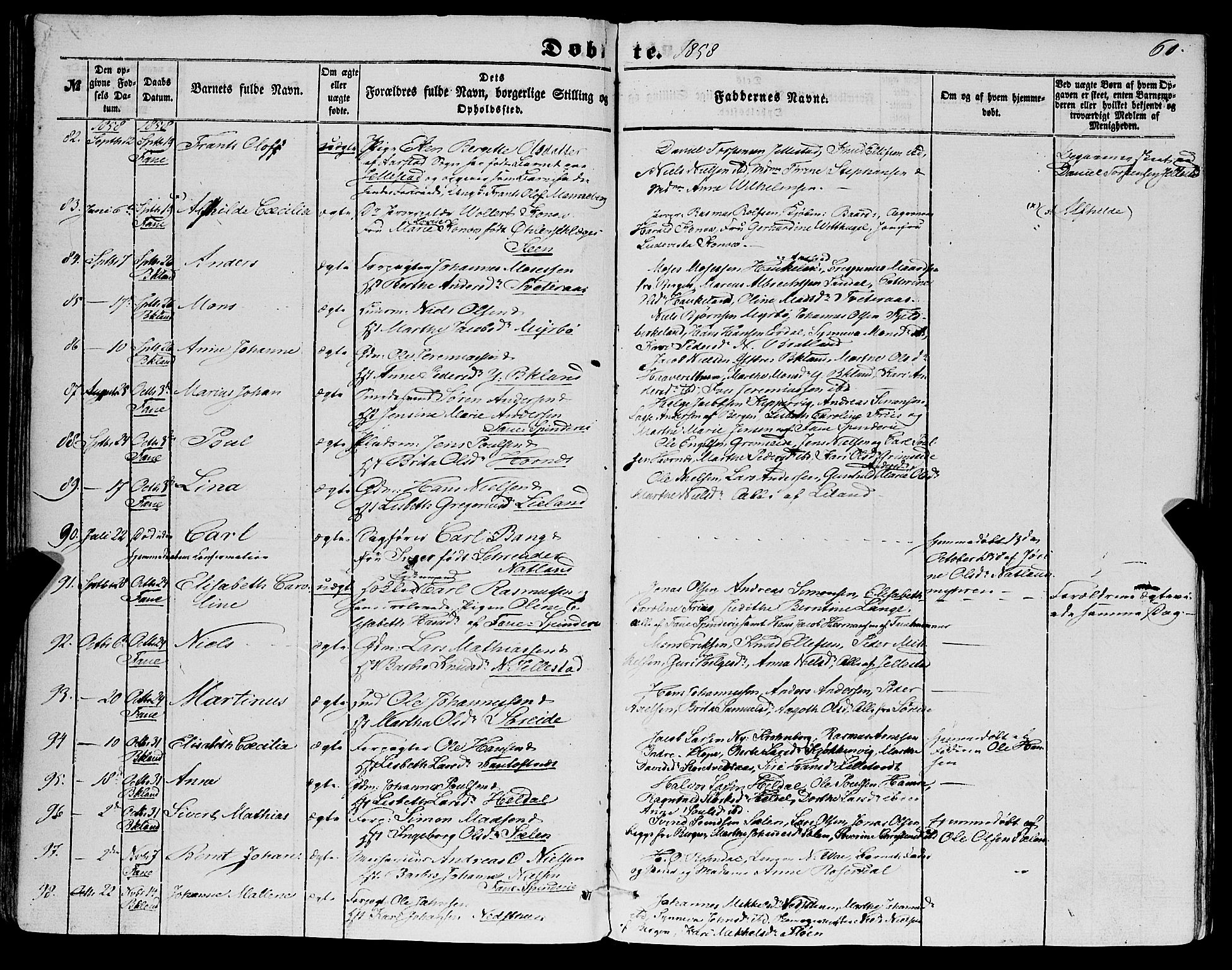 Fana Sokneprestembete, AV/SAB-A-75101/H/Haa/Haaa/L0011: Parish register (official) no. A 11, 1851-1862, p. 60