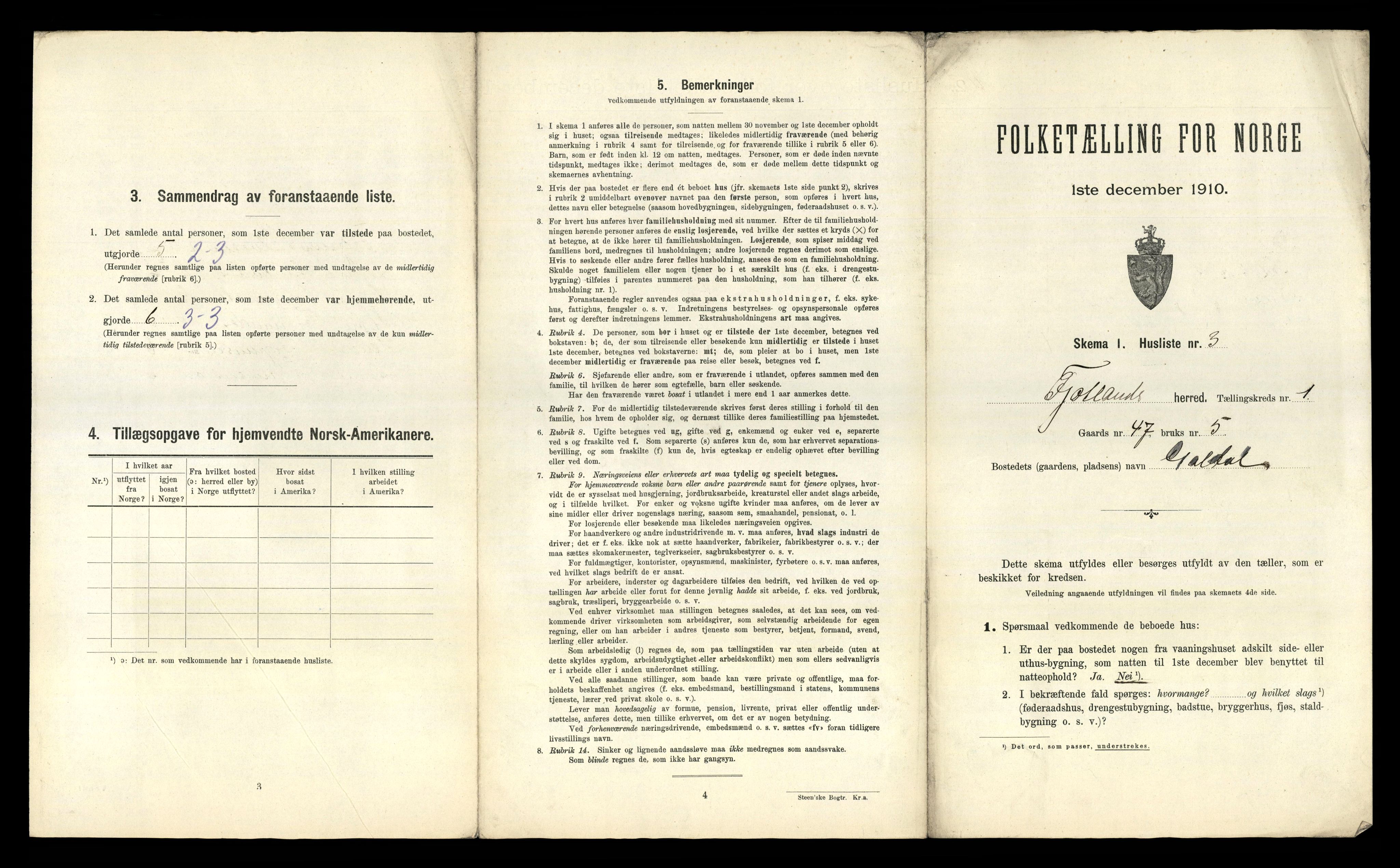 RA, 1910 census for Fjotland, 1910, p. 40