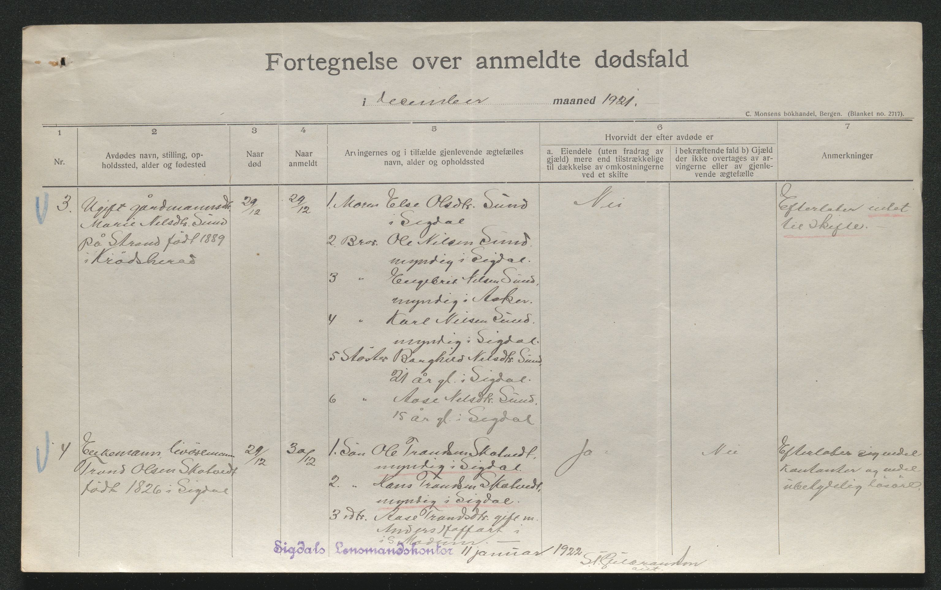 Eiker, Modum og Sigdal sorenskriveri, AV/SAKO-A-123/H/Ha/Hab/L0040: Dødsfallsmeldinger, 1920-1921, p. 1206