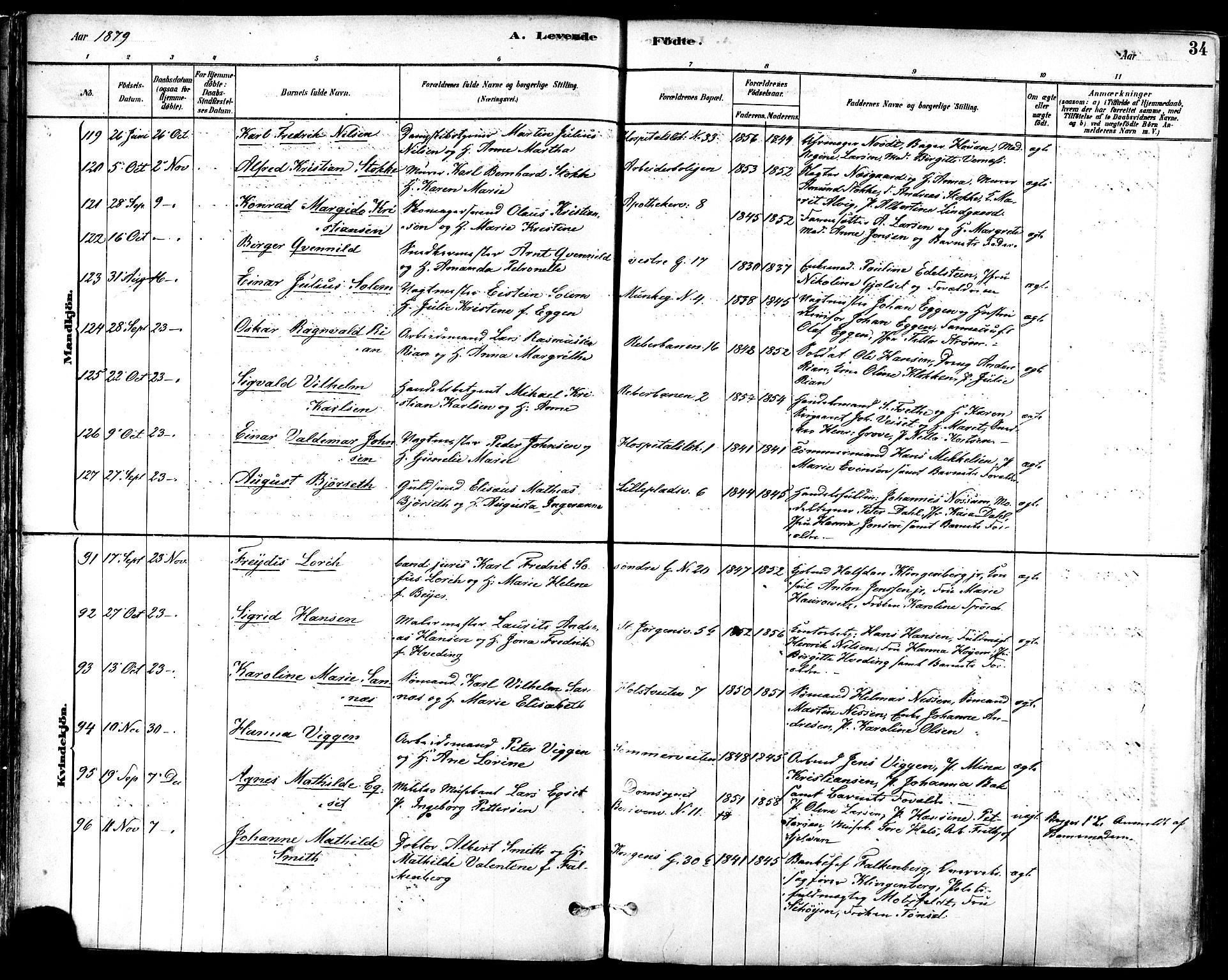 Ministerialprotokoller, klokkerbøker og fødselsregistre - Sør-Trøndelag, AV/SAT-A-1456/601/L0057: Parish register (official) no. 601A25, 1877-1891, p. 34