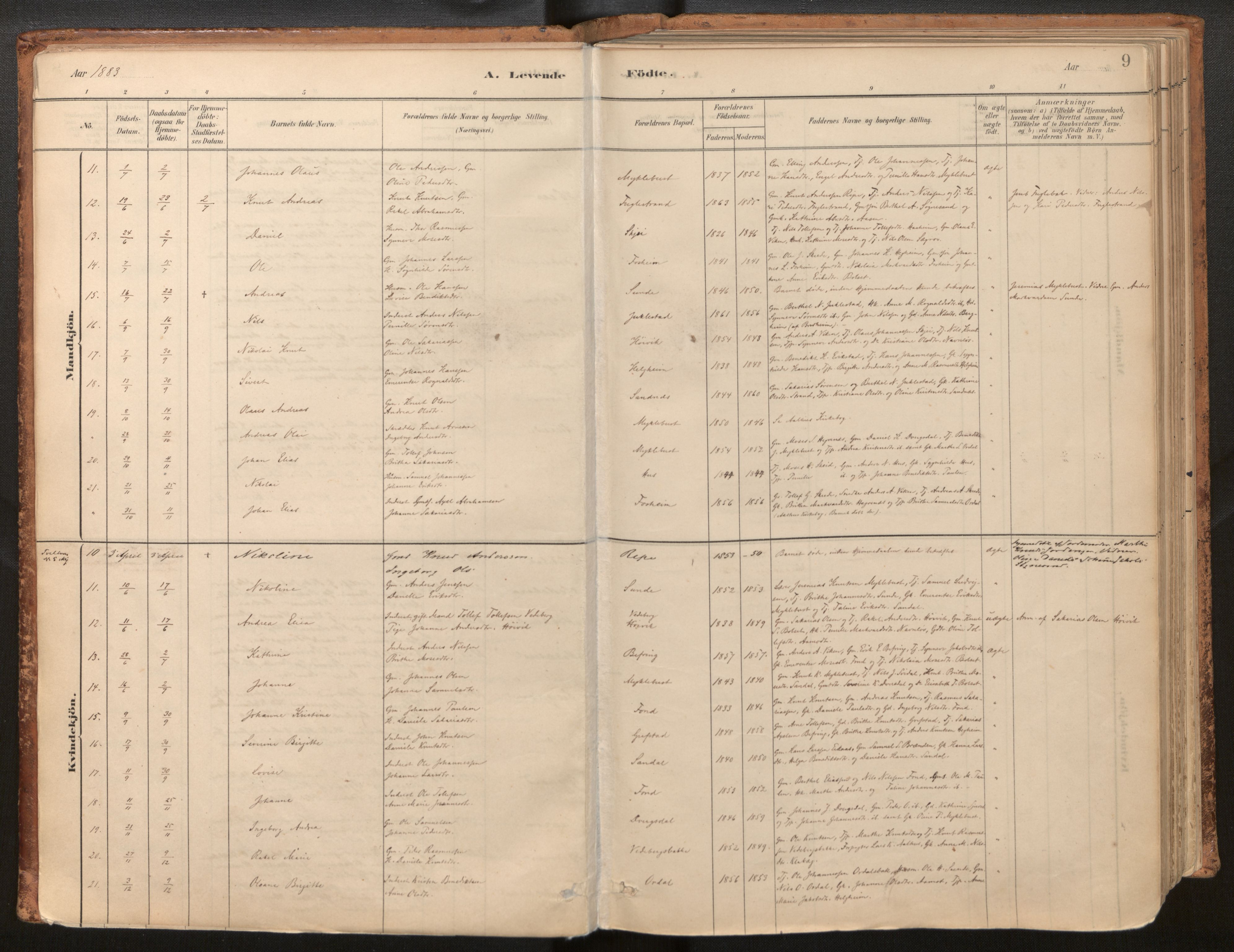 Jølster sokneprestembete, SAB/A-80701/H/Haa/Haac/L0001: Parish register (official) no. C 1, 1882-1928, p. 9