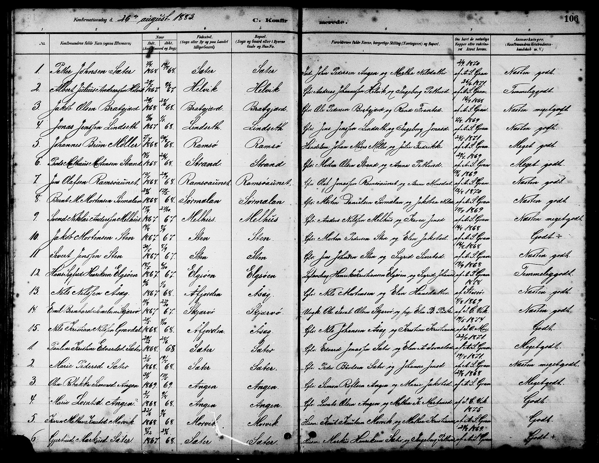 Ministerialprotokoller, klokkerbøker og fødselsregistre - Sør-Trøndelag, SAT/A-1456/658/L0726: Parish register (copy) no. 658C02, 1883-1908, p. 106