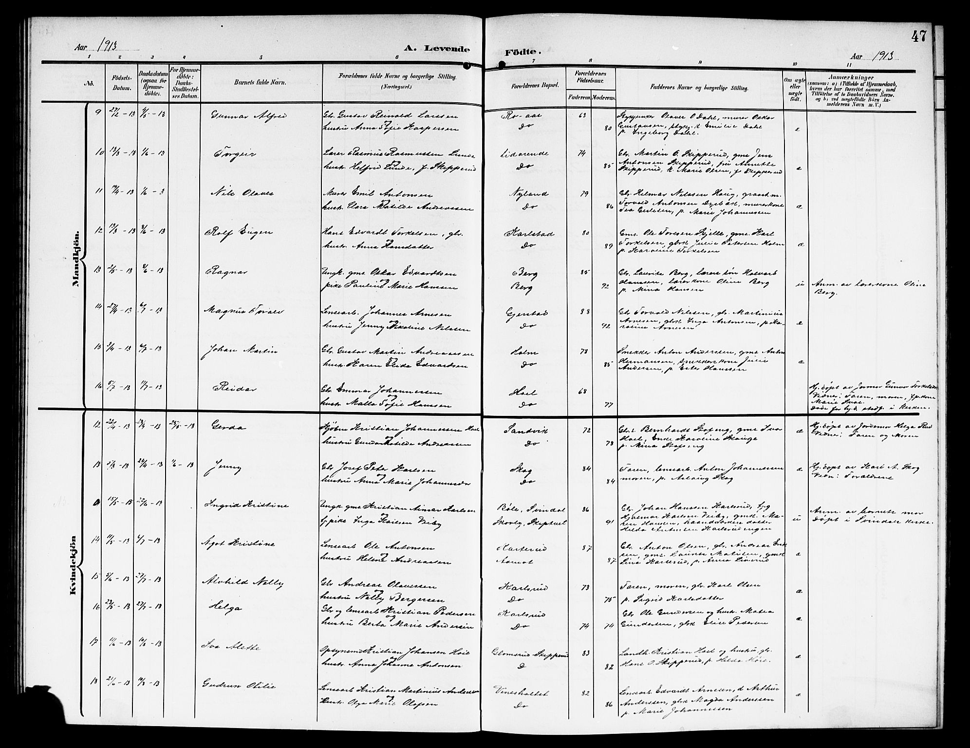 Skiptvet prestekontor Kirkebøker, SAO/A-20009/G/Ga/L0002: Parish register (copy) no. 2, 1905-1915, p. 47