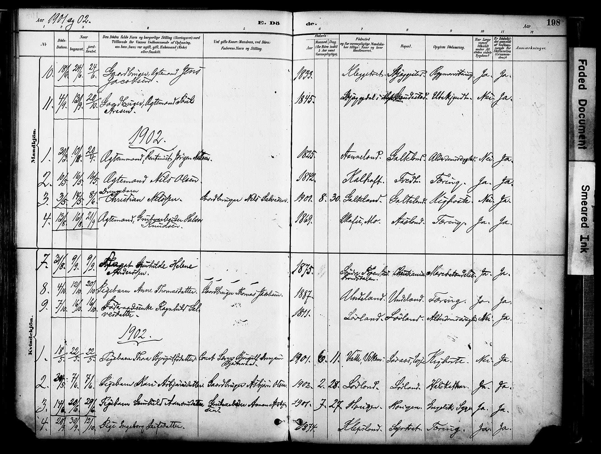 Evje sokneprestkontor, SAK/1111-0008/F/Fa/Faa/L0007: Parish register (official) no. A 7, 1884-1909, p. 198