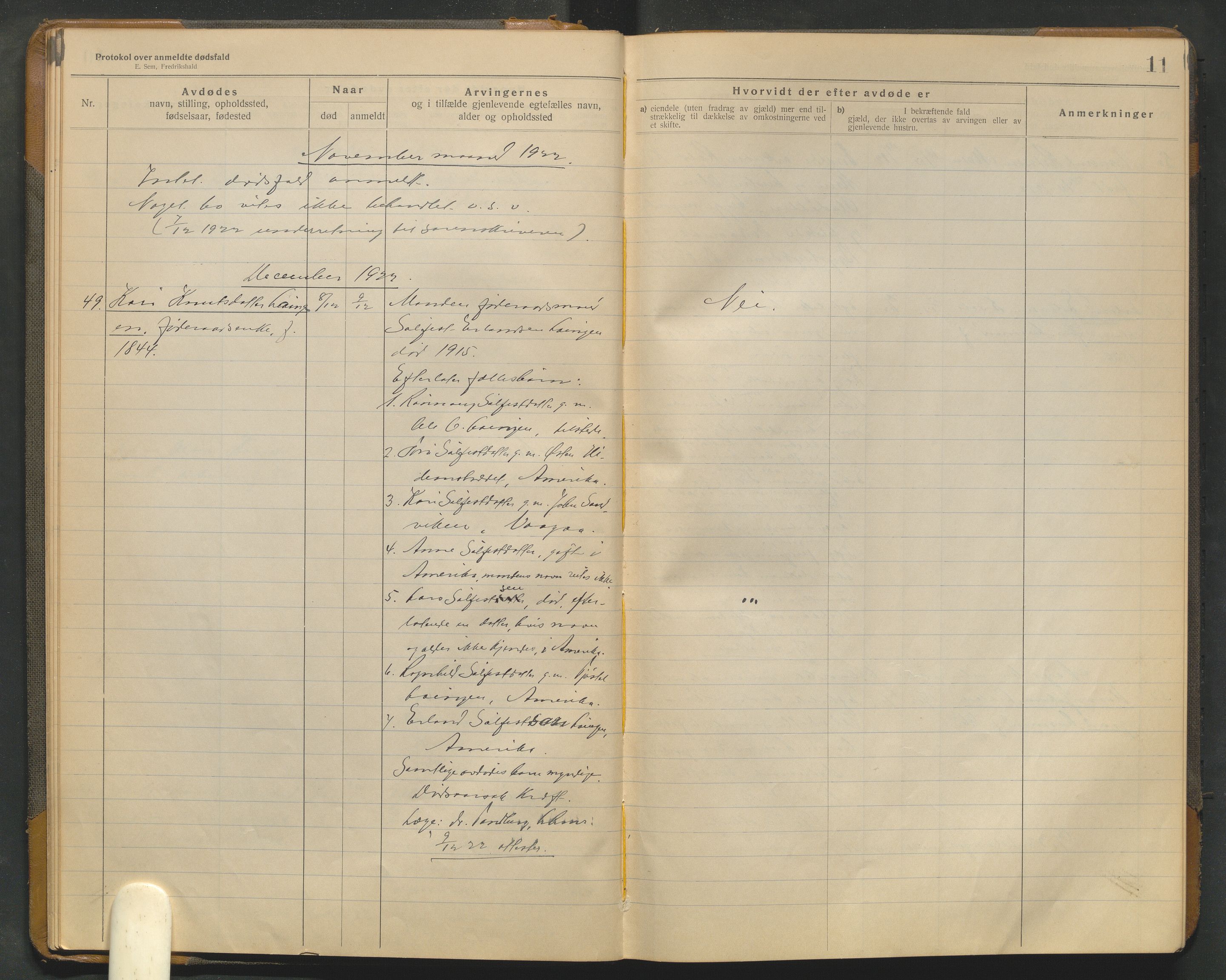 Lom lensmannskontor, AV/SAH-PGL-006/H/Ha/Haa/L0001/0004: Dødsfallsprotokoller / Dødsfallsprotokoll, 1922-1937, p. 11