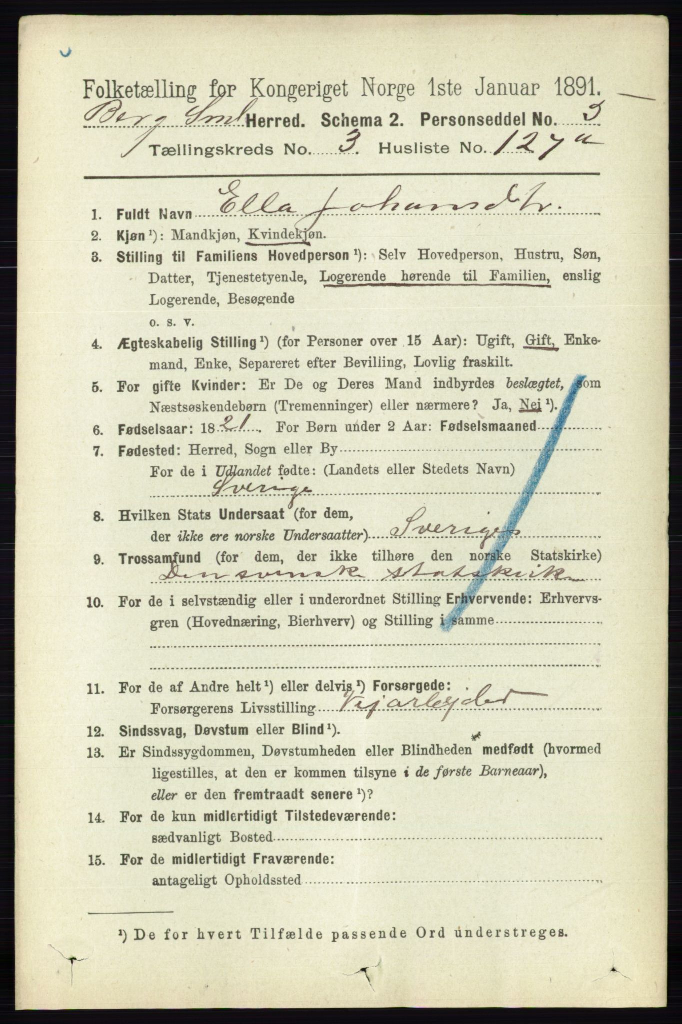 RA, 1891 census for 0116 Berg, 1891, p. 2715