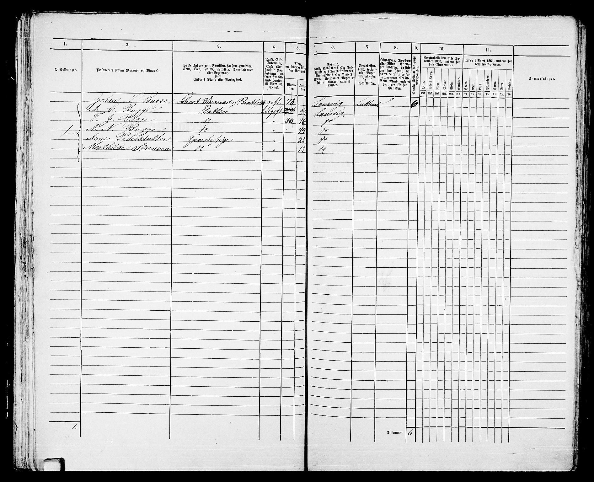 RA, 1865 census for Larvik, 1865, p. 47