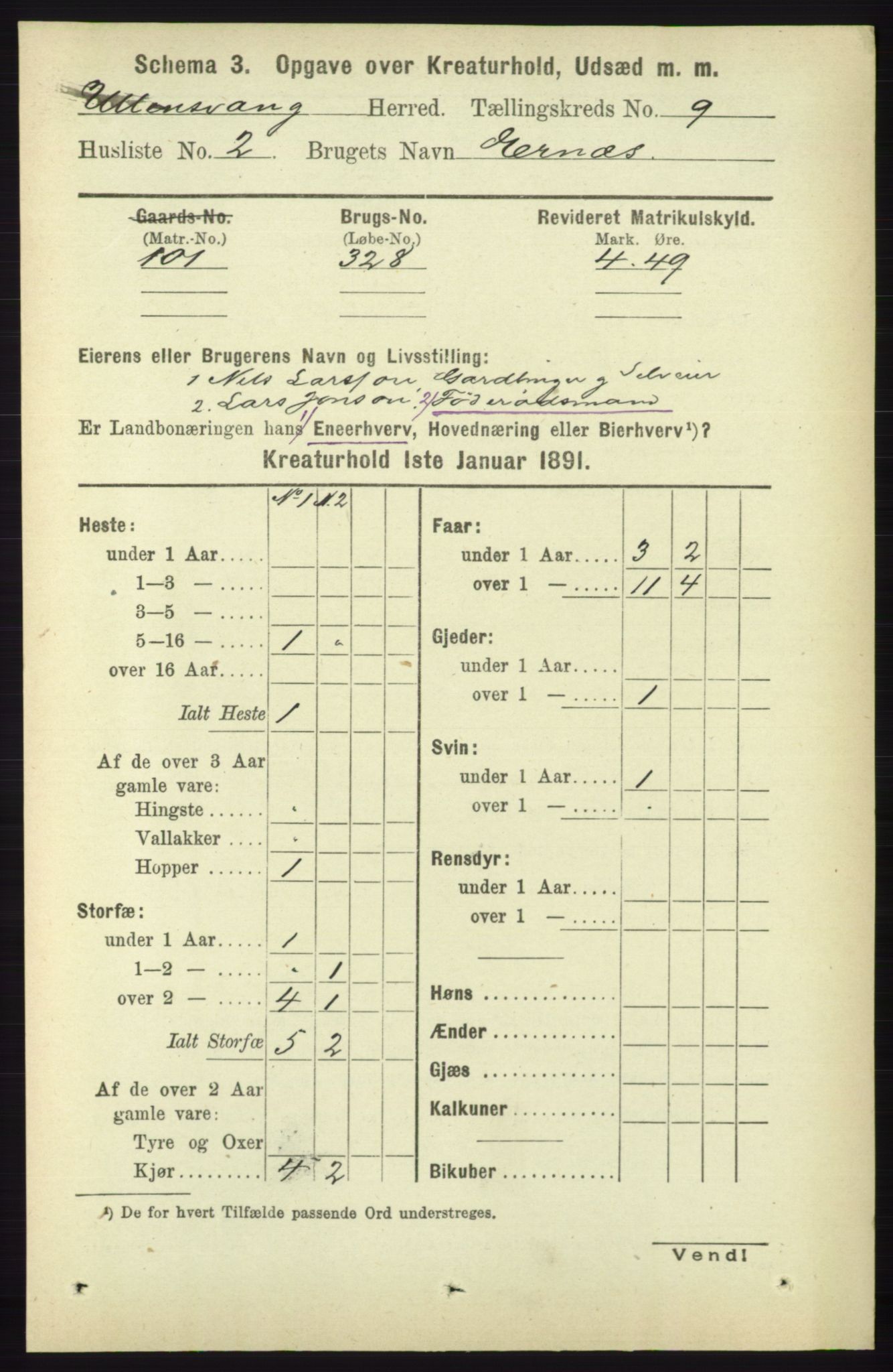RA, 1891 census for 1230 Ullensvang, 1891, p. 7577
