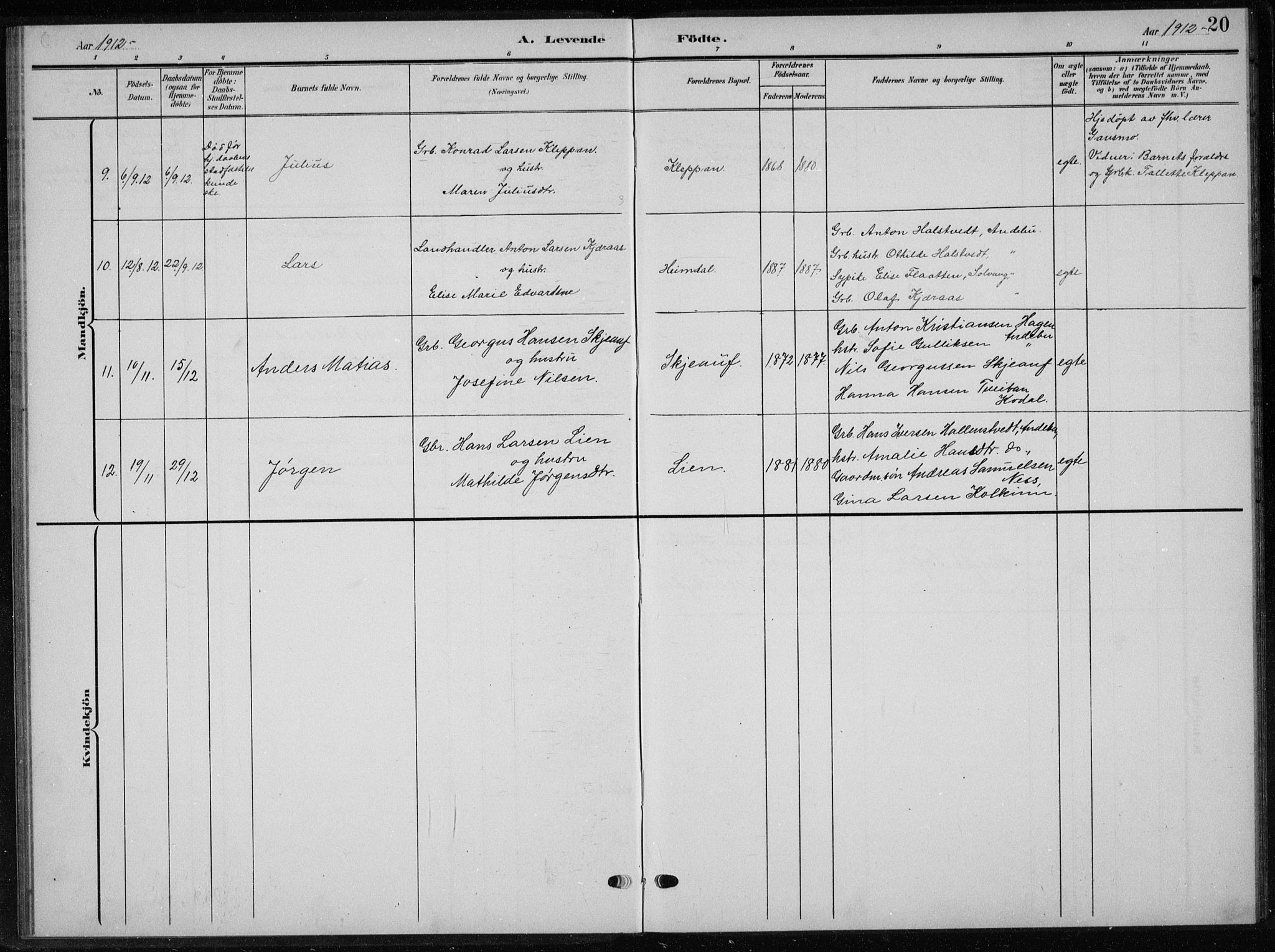 Andebu kirkebøker, AV/SAKO-A-336/G/Gb/L0001: Parish register (copy) no. II 1, 1901-1936, p. 20