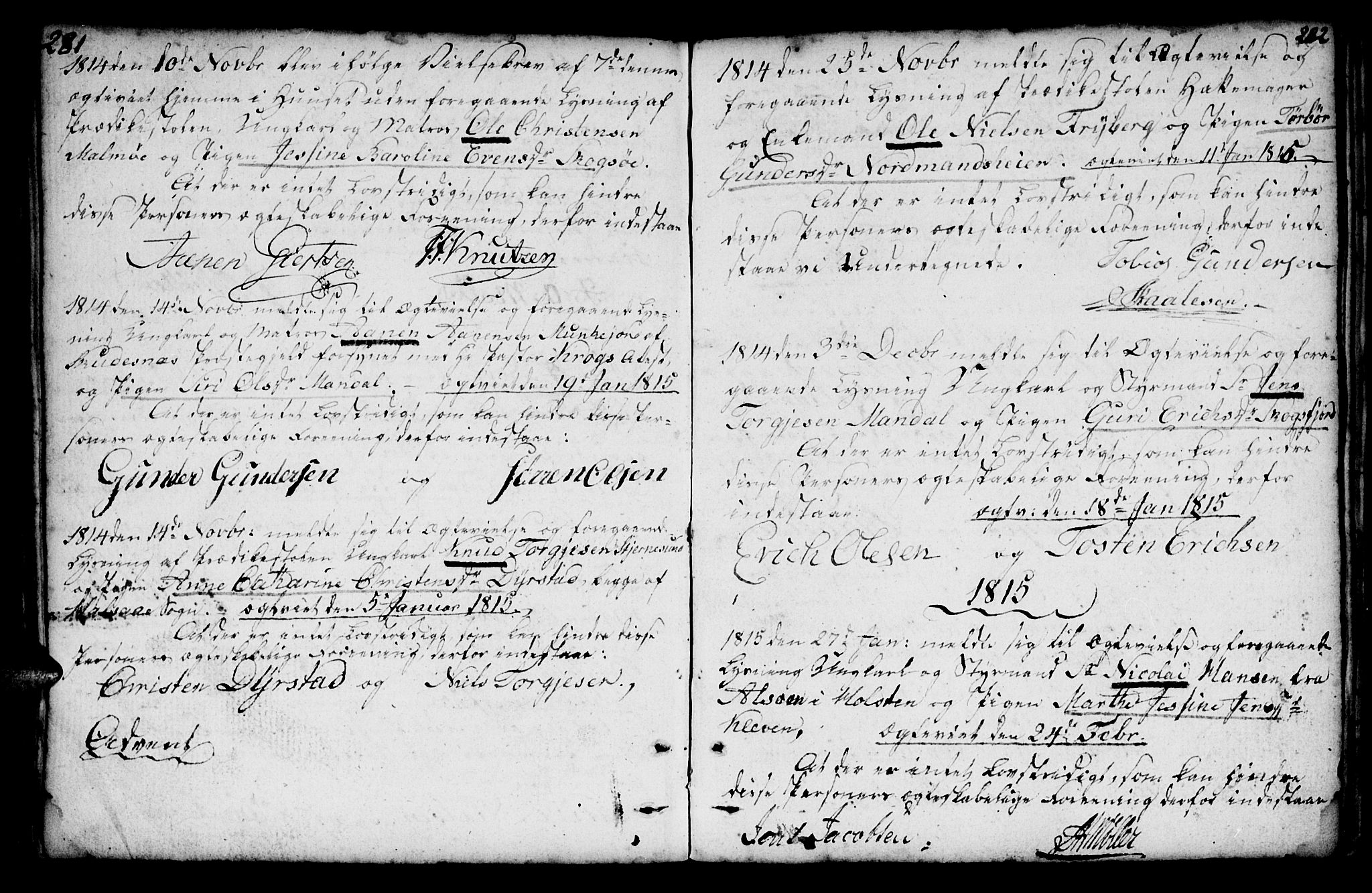 Mandal sokneprestkontor, AV/SAK-1111-0030/F/Fa/Faa/L0007: Parish register (official) no. A 7, 1783-1818, p. 281-282