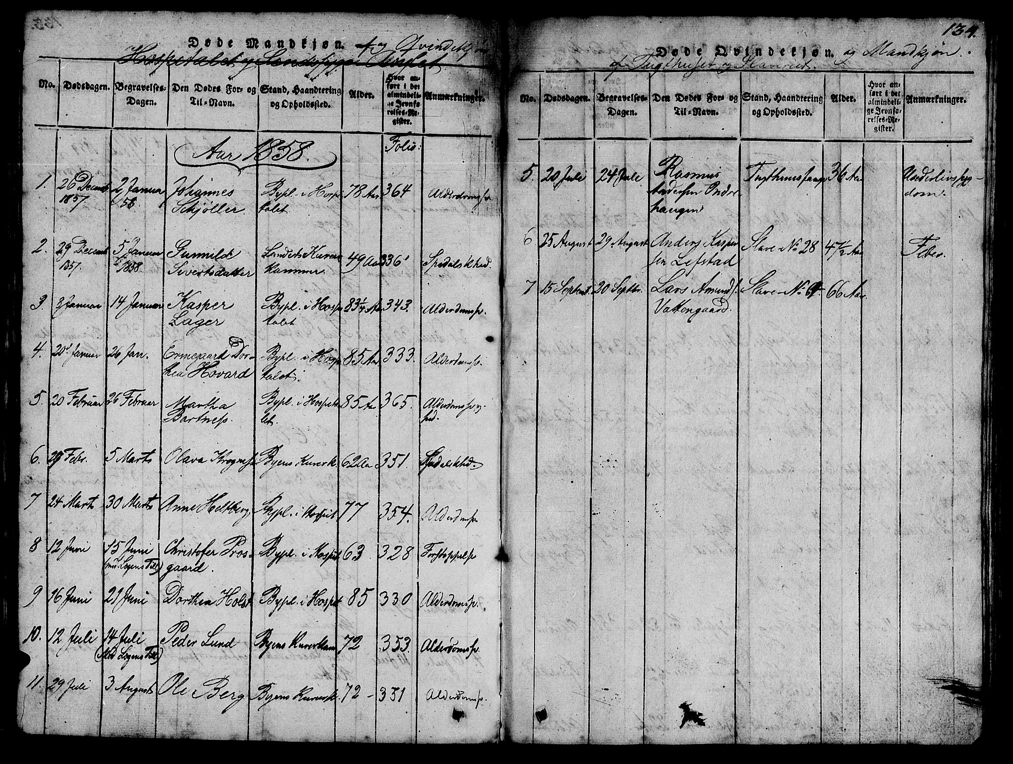 Ministerialprotokoller, klokkerbøker og fødselsregistre - Sør-Trøndelag, SAT/A-1456/623/L0478: Parish register (copy) no. 623C01, 1815-1873, p. 134