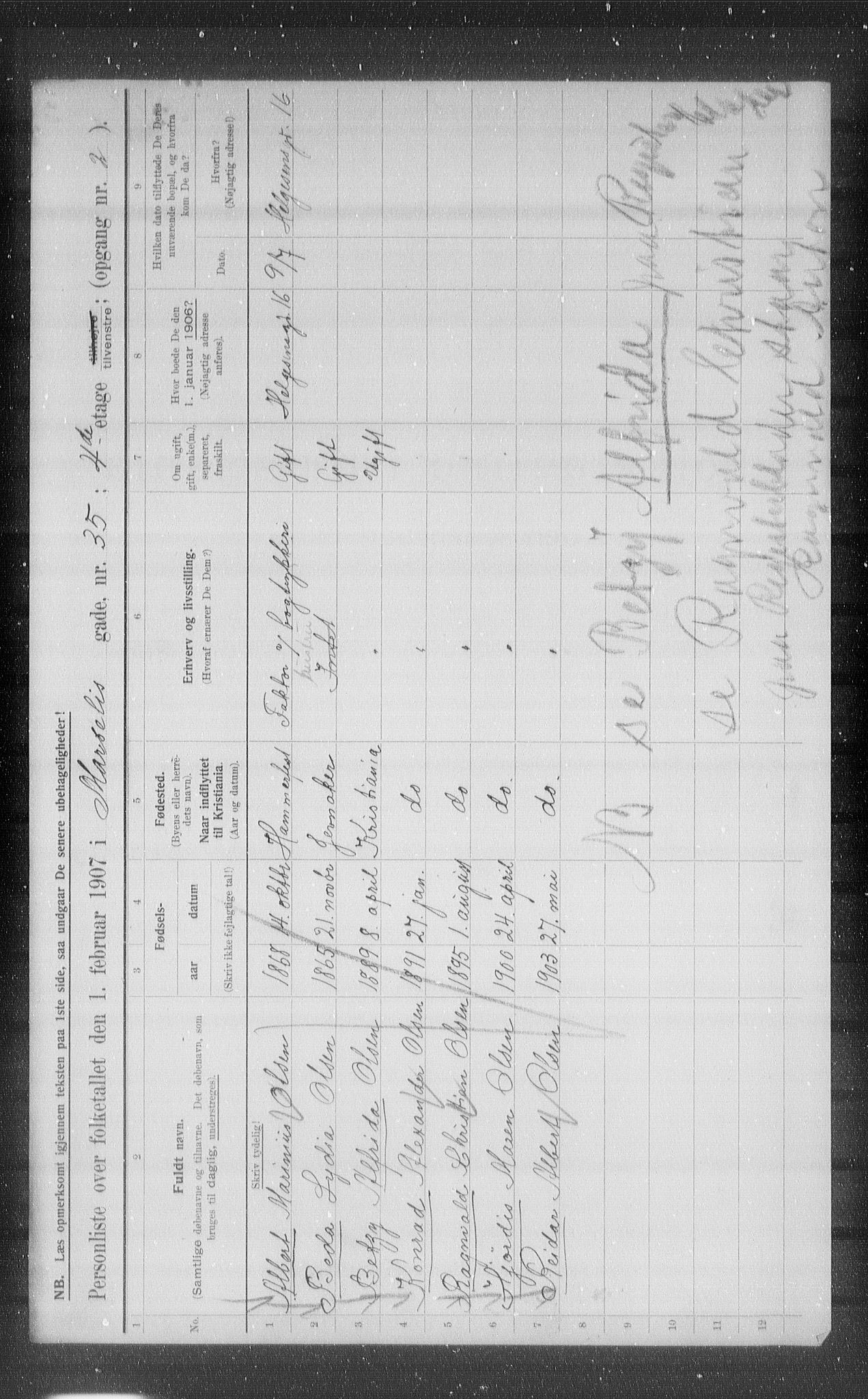 OBA, Municipal Census 1907 for Kristiania, 1907, p. 32985