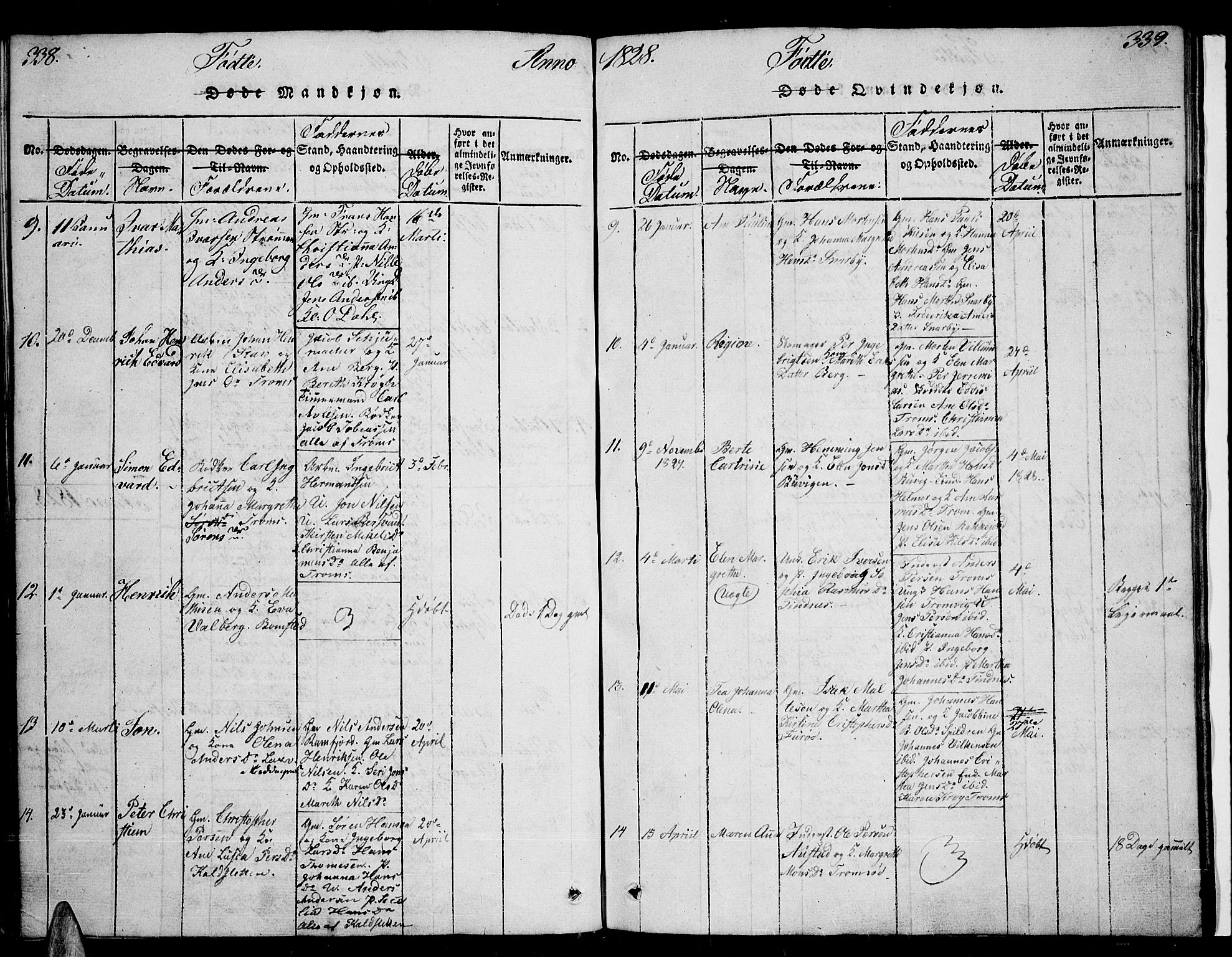 Tromsø sokneprestkontor/stiftsprosti/domprosti, AV/SATØ-S-1343/G/Ga/L0007kirke: Parish register (official) no. 7, 1821-1828, p. 338-339