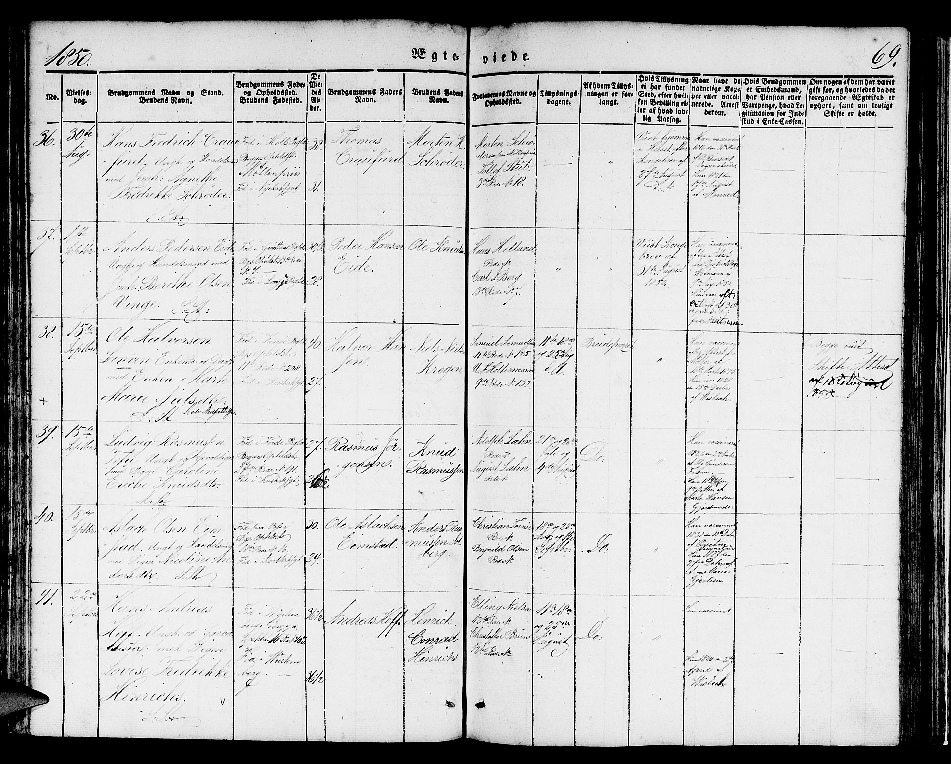 Domkirken sokneprestembete, AV/SAB-A-74801/H/Hab/L0029: Parish register (copy) no. D 1, 1839-1857, p. 69