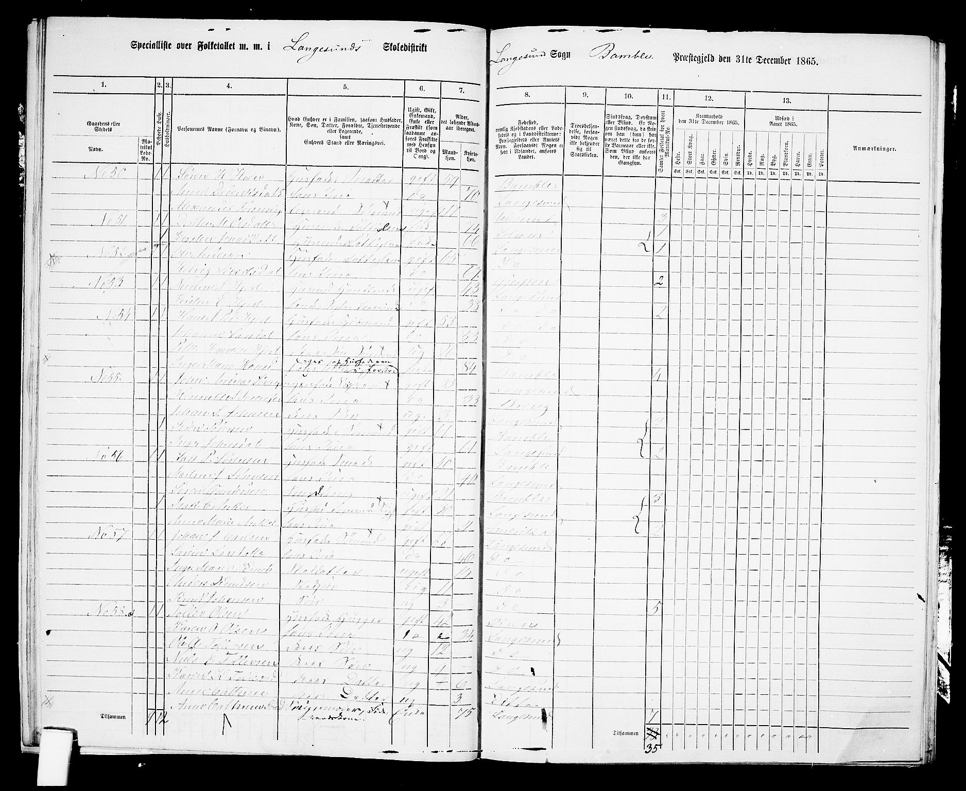 RA, 1865 census for Bamble, 1865, p. 201