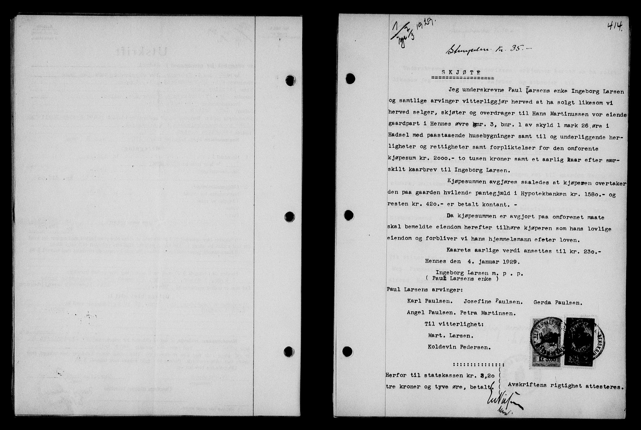 Vesterålen sorenskriveri, SAT/A-4180/1/2/2Ca/L0047: Mortgage book no. 40, 1928-1929, Deed date: 07.03.1929