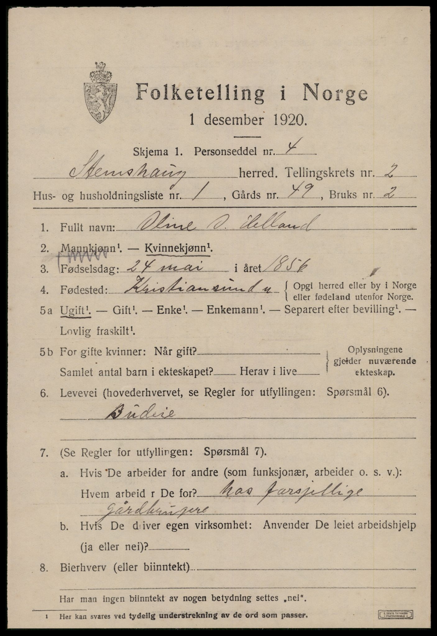 SAT, 1920 census for Stemshaug, 1920, p. 662