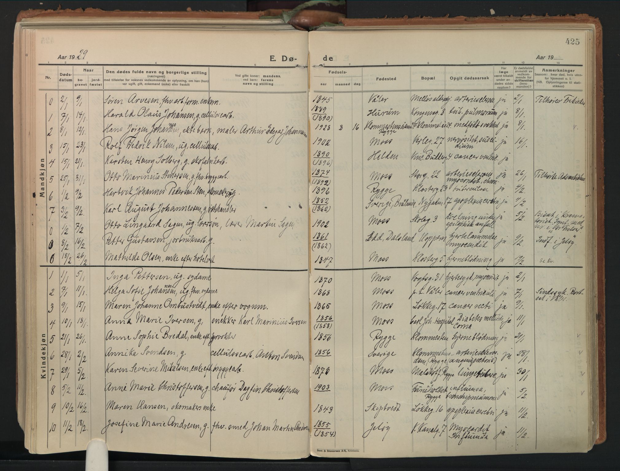 Moss prestekontor Kirkebøker, AV/SAO-A-2003/F/Fb/L0006: Parish register (official) no. II 6, 1924-1932, p. 425