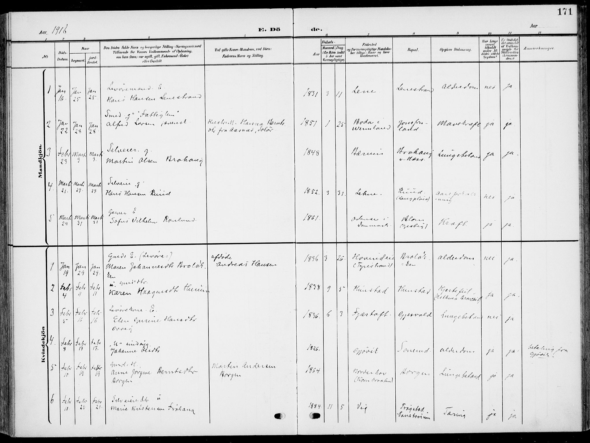 Hole kirkebøker, SAKO/A-228/F/Fa/L0010: Parish register (official) no. I 10, 1907-1917, p. 171