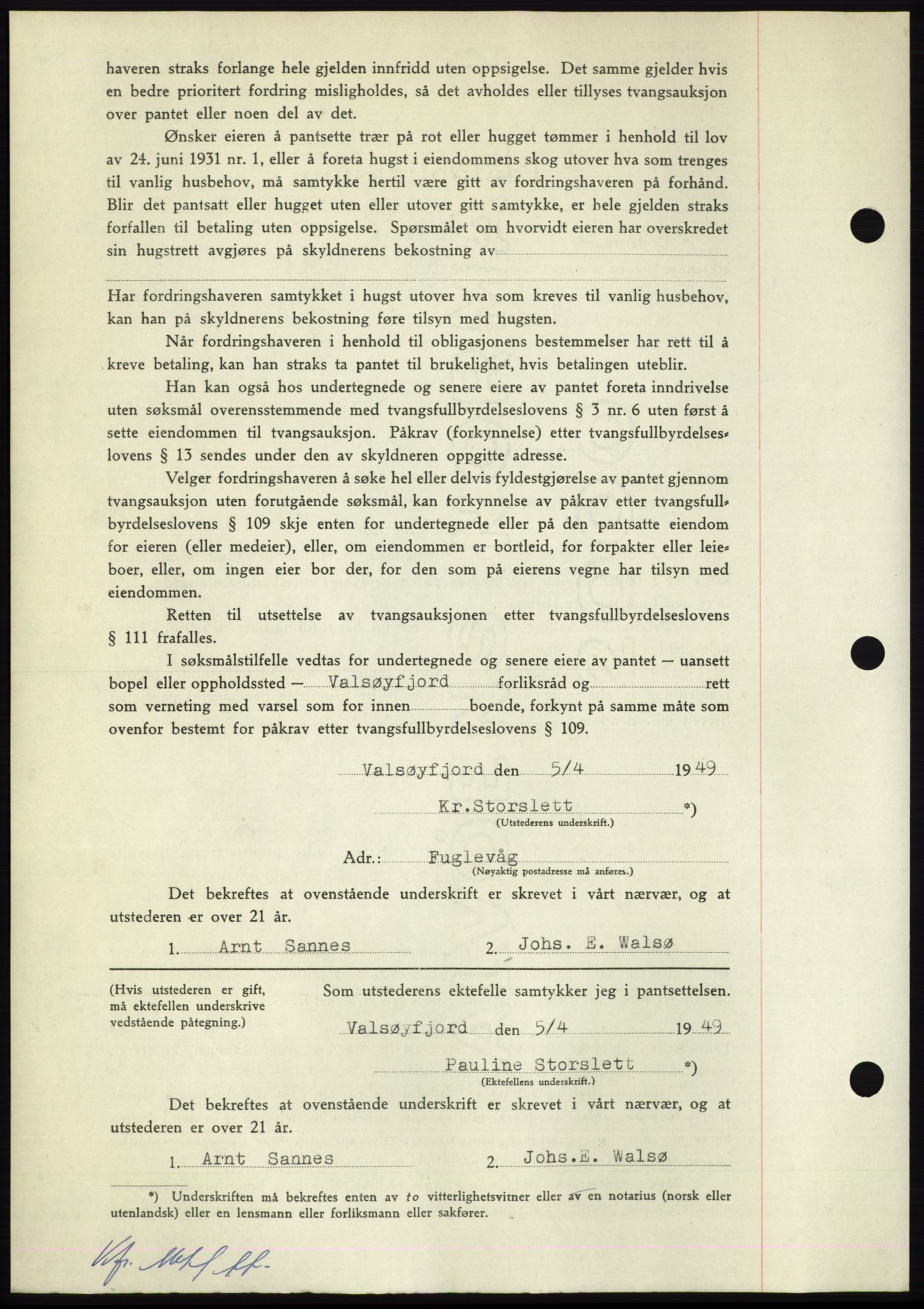 Nordmøre sorenskriveri, AV/SAT-A-4132/1/2/2Ca: Mortgage book no. B102, 1949-1949, Diary no: : 1942/1949