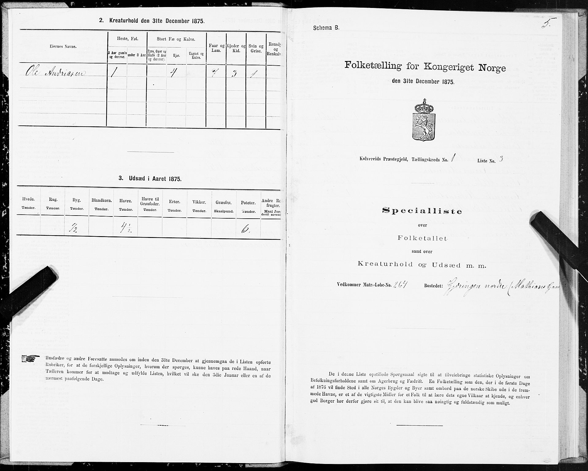 SAT, 1875 census for 1752P Kolvereid, 1875, p. 1005