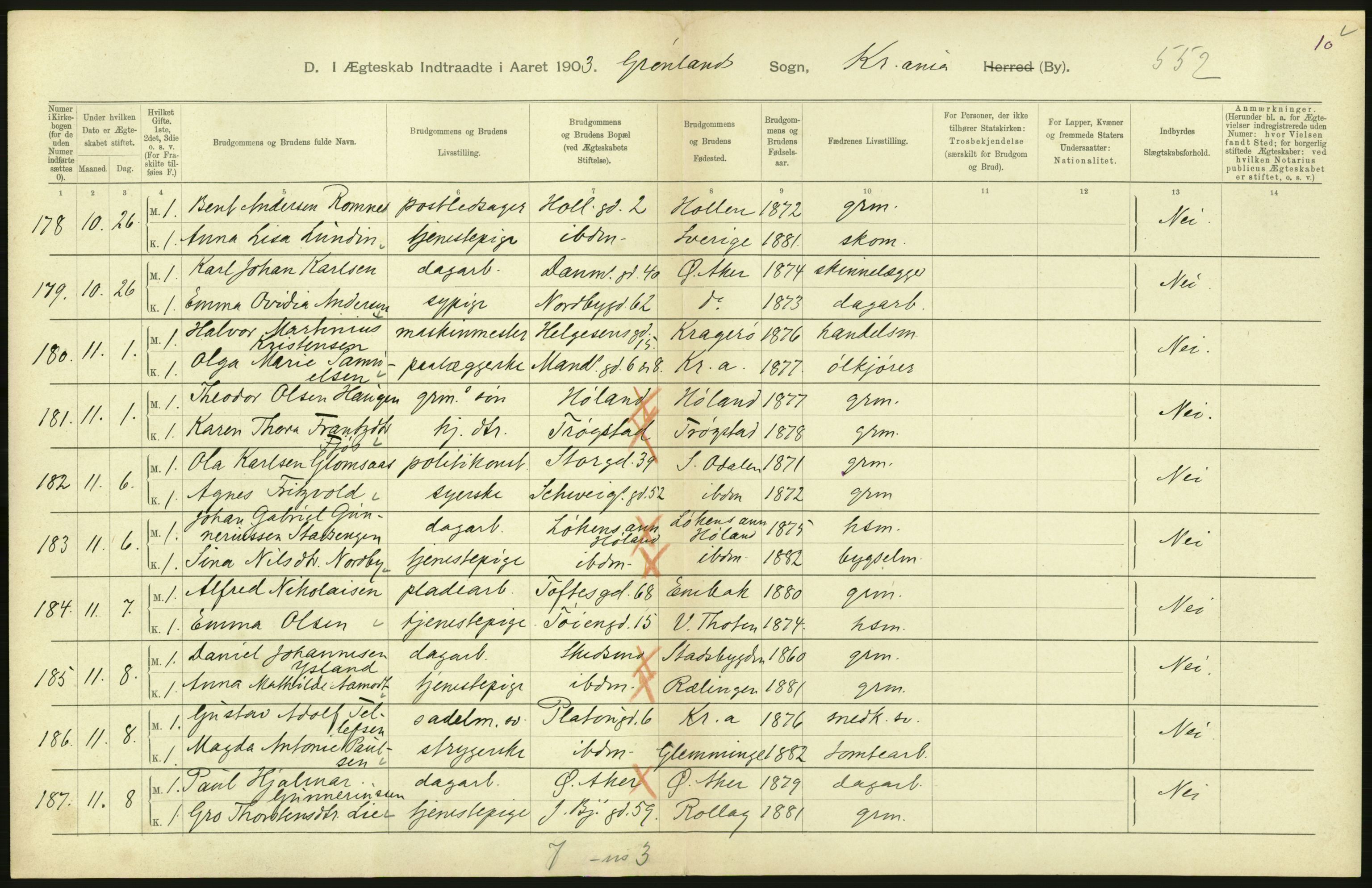 Statistisk sentralbyrå, Sosiodemografiske emner, Befolkning, AV/RA-S-2228/D/Df/Dfa/Dfaa/L0004: Kristiania: Gifte, døde, 1903, p. 442