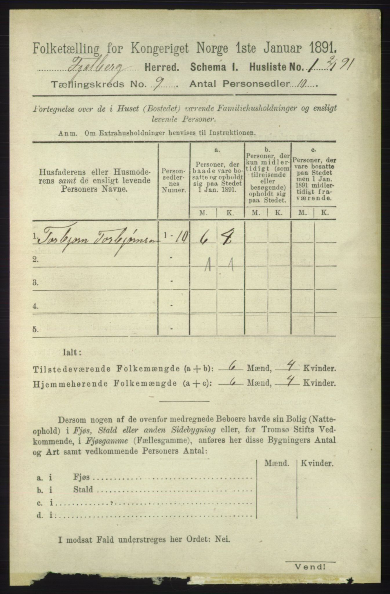 RA, 1891 census for 1213 Fjelberg, 1891, p. 3355