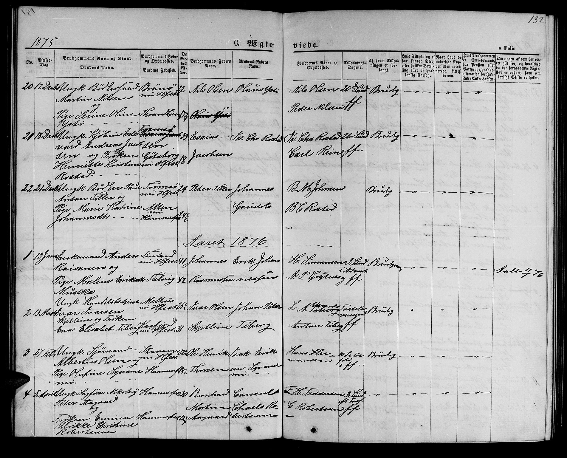 Hammerfest sokneprestkontor, SATØ/S-1347/H/Hb/L0004.klokk: Parish register (copy) no. 4, 1869-1877, p. 132
