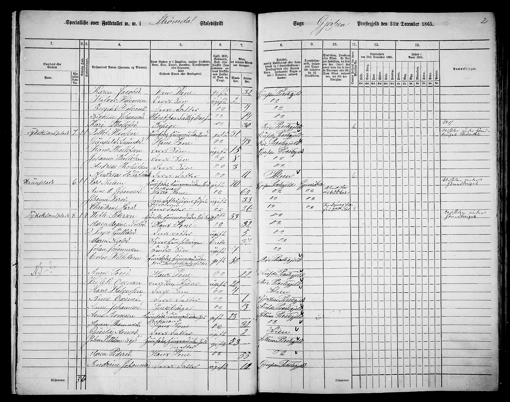 RA, 1865 census for Gjerpen, 1865, p. 18