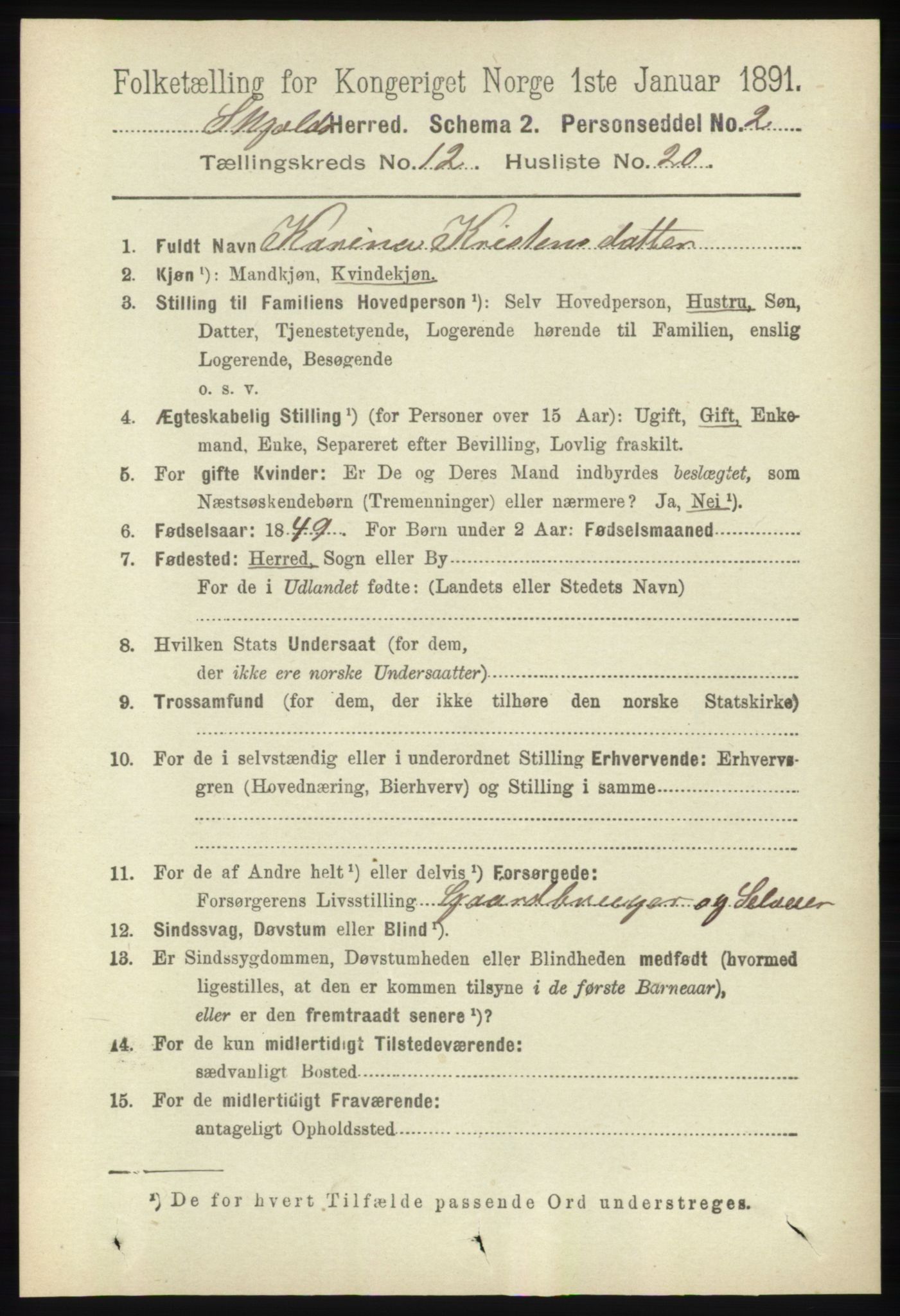 RA, 1891 census for 1154 Skjold, 1891, p. 2362