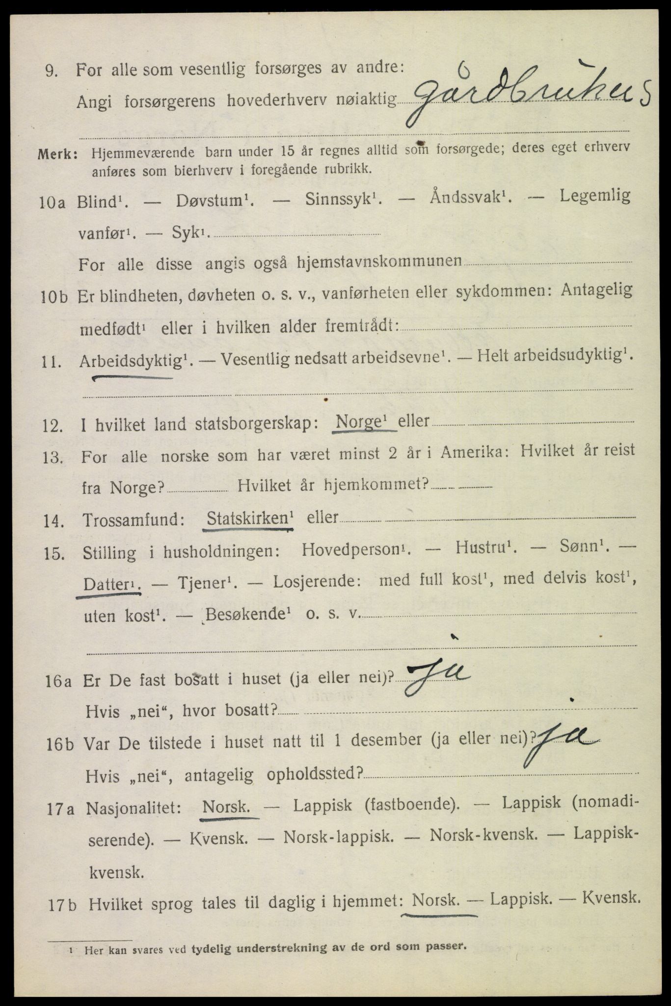 SAT, 1920 census for Gimsøy, 1920, p. 1260