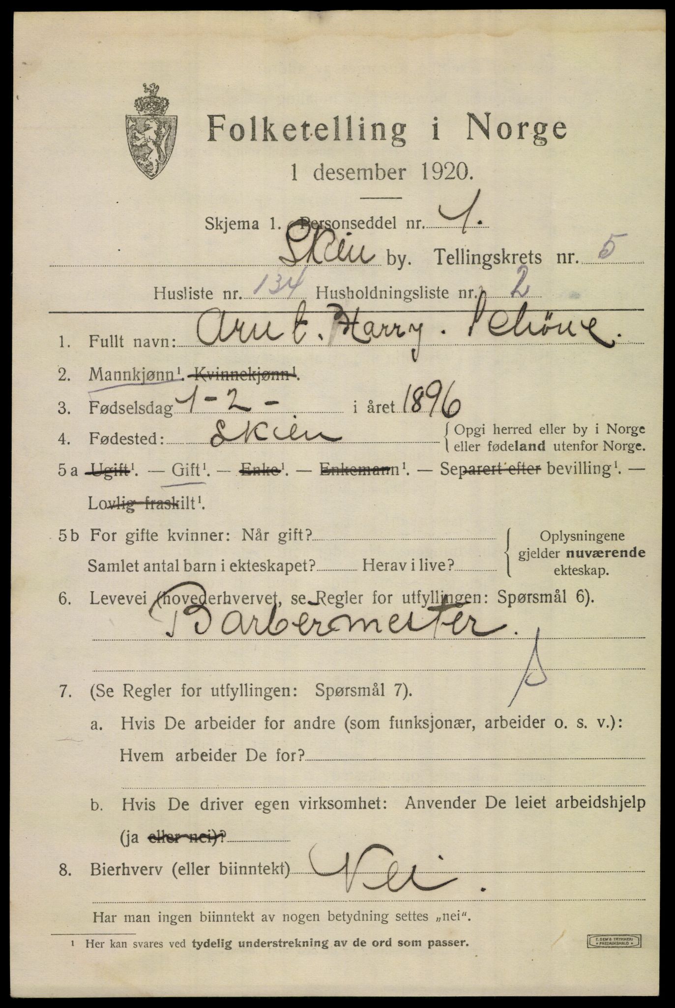 SAKO, 1920 census for Skien, 1920, p. 21776