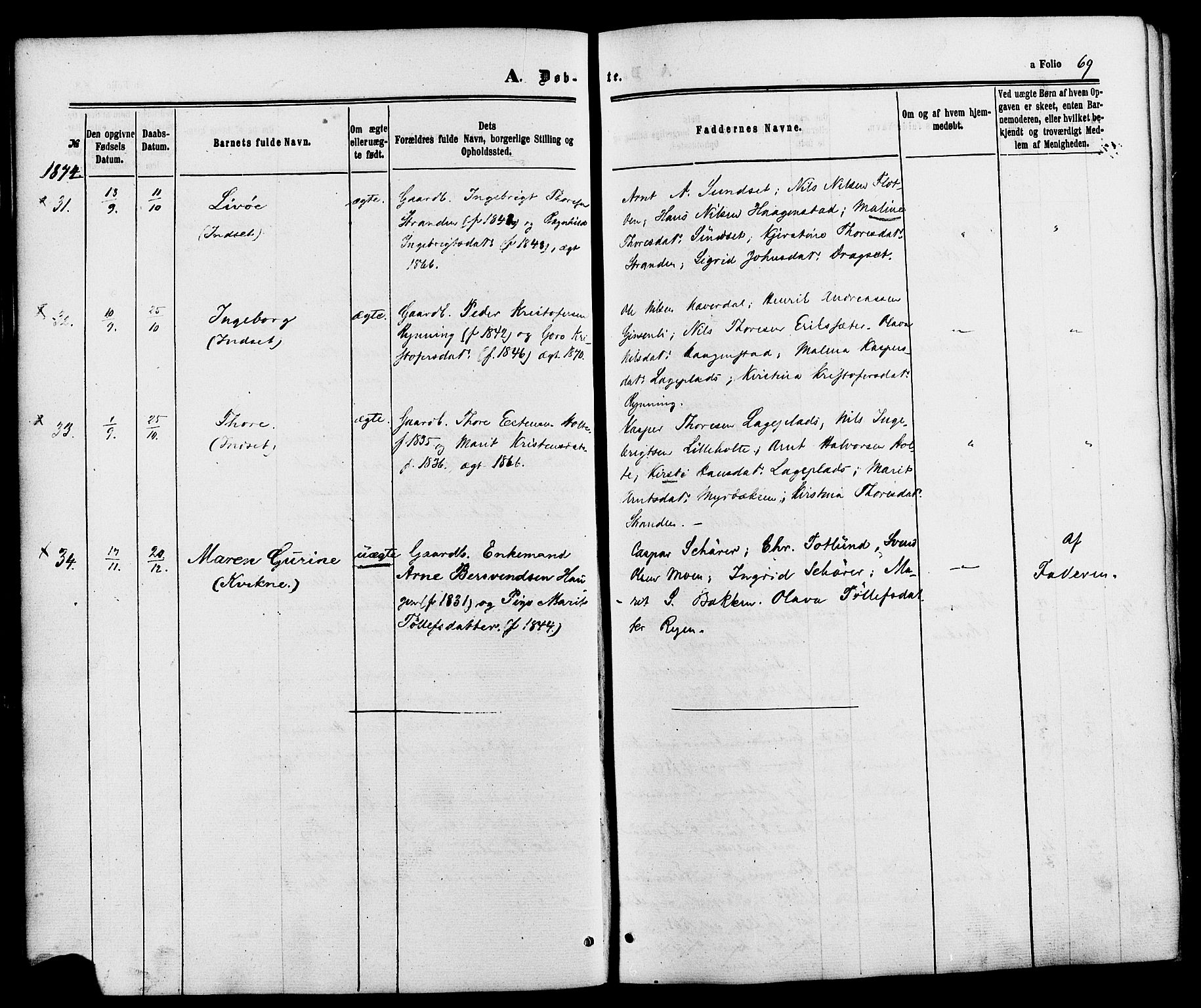 Kvikne prestekontor, AV/SAH-PREST-064/H/Ha/Haa/L0006: Parish register (official) no. 6, 1863-1886, p. 69