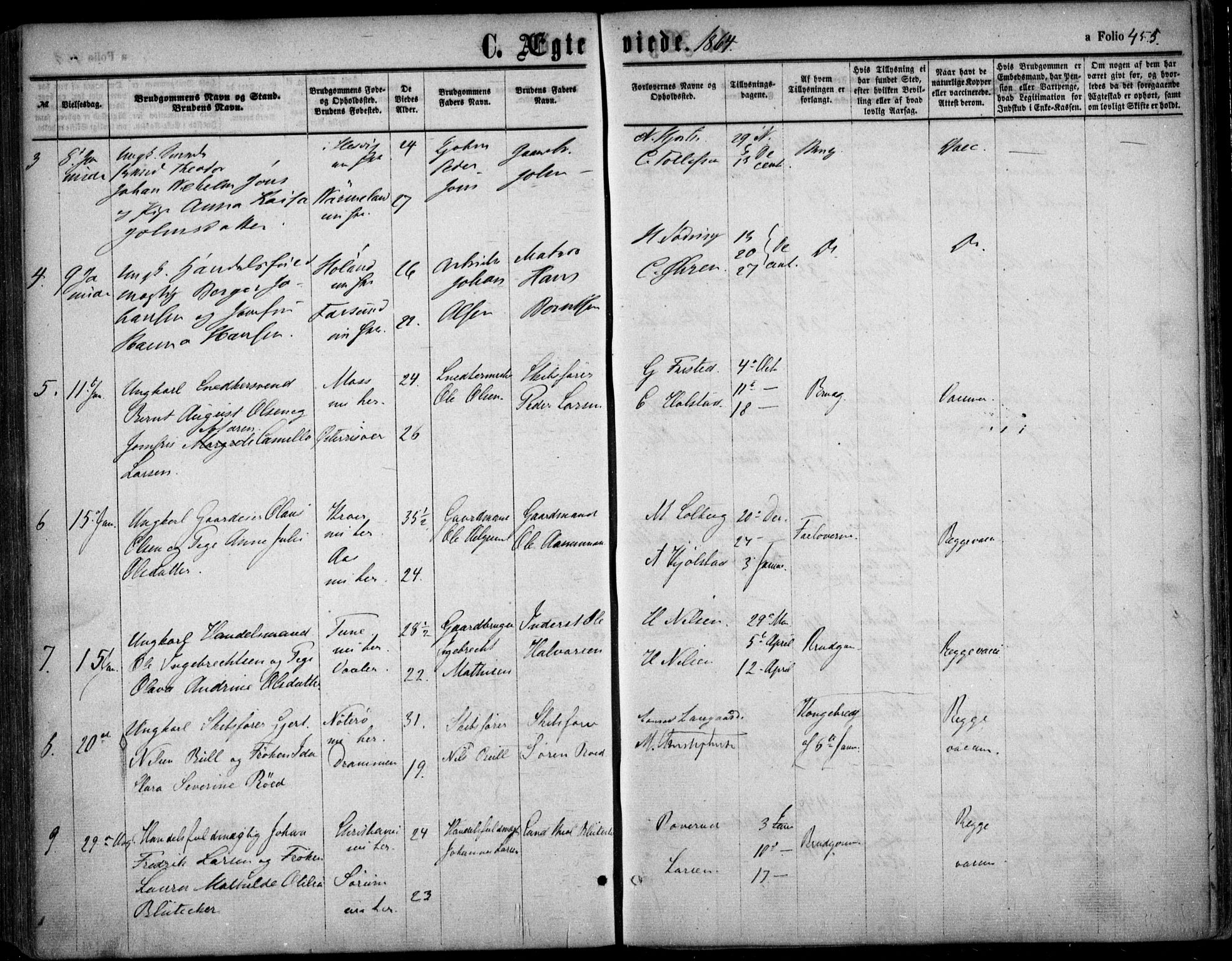 Oslo domkirke Kirkebøker, SAO/A-10752/F/Fa/L0020: Parish register (official) no. 20, 1848-1865, p. 455