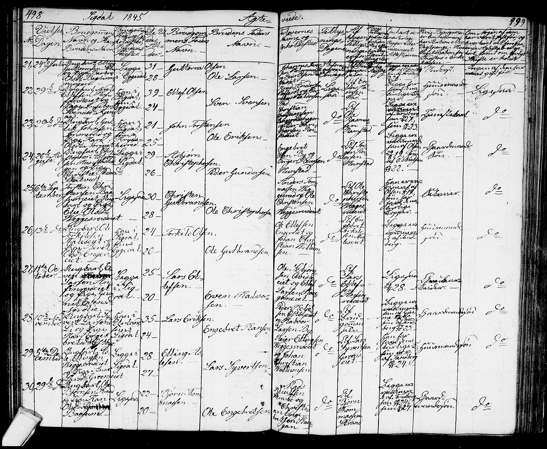 Sigdal kirkebøker, AV/SAKO-A-245/G/Ga/L0002: Parish register (copy) no. I 2, 1835-1856, p. 498-499