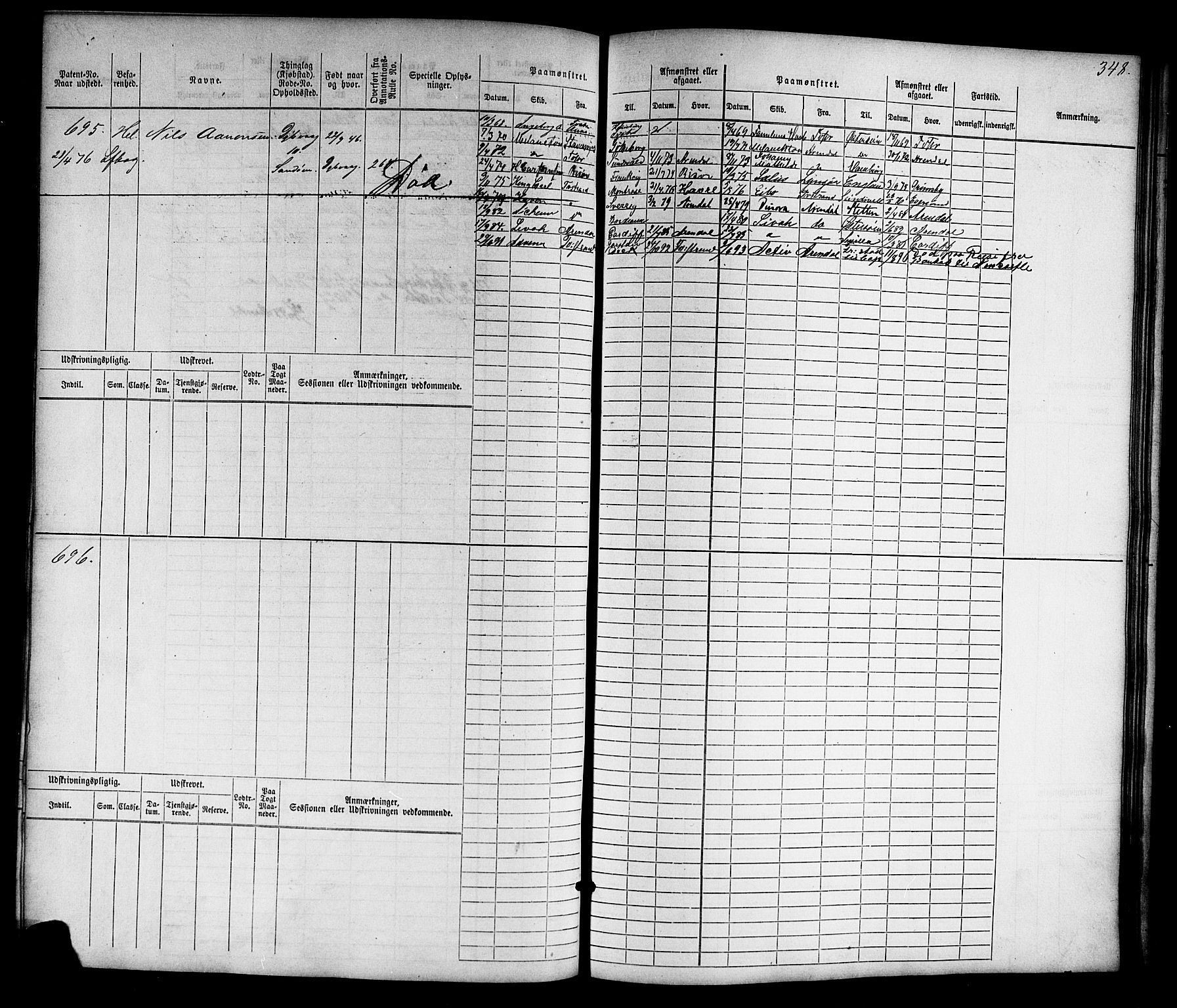 Tvedestrand mønstringskrets, SAK/2031-0011/F/Fb/L0015: Hovedrulle nr 1-766, U-31, 1869-1900, p. 357