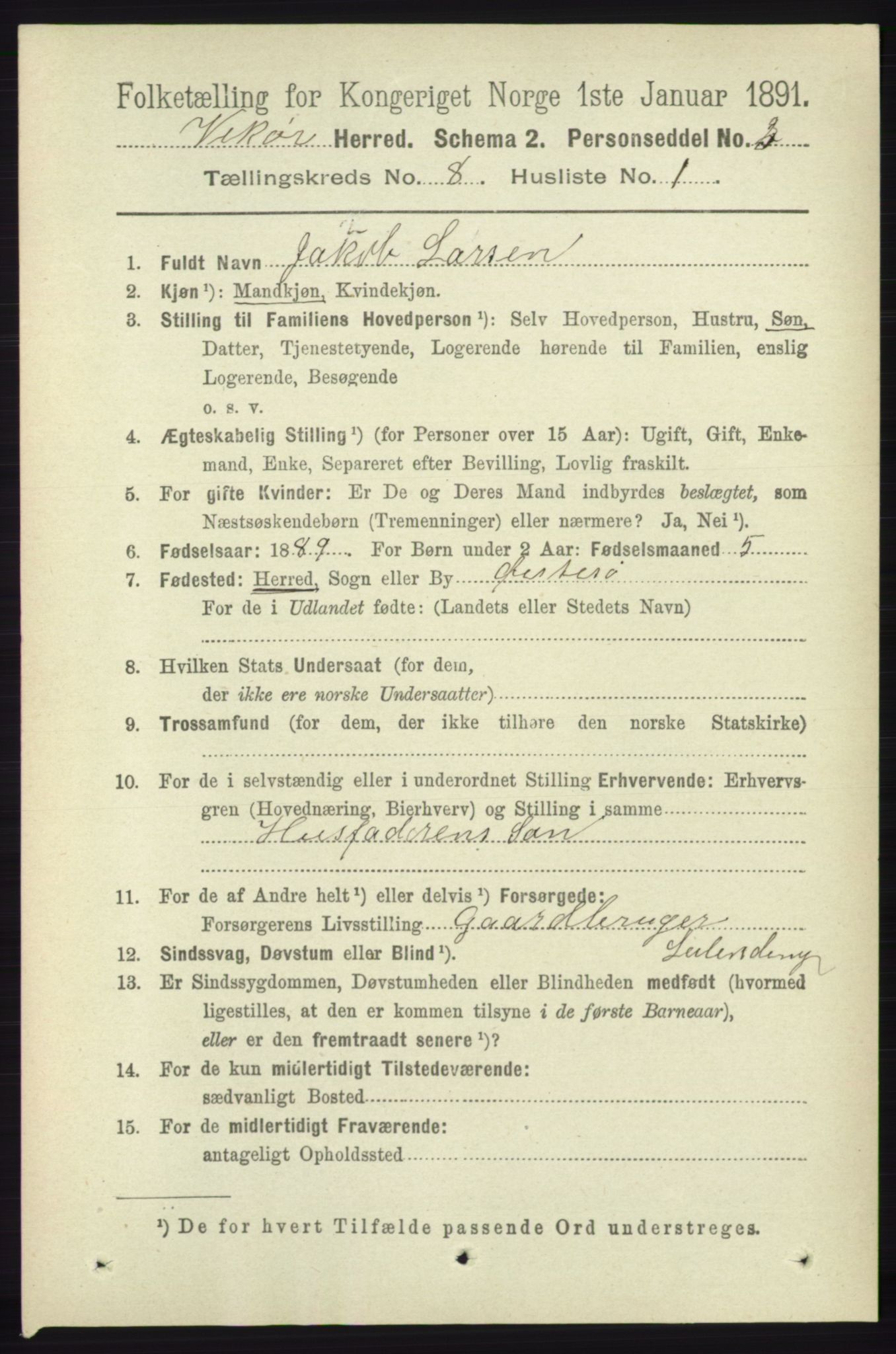 RA, 1891 census for 1238 Vikør, 1891, p. 2325