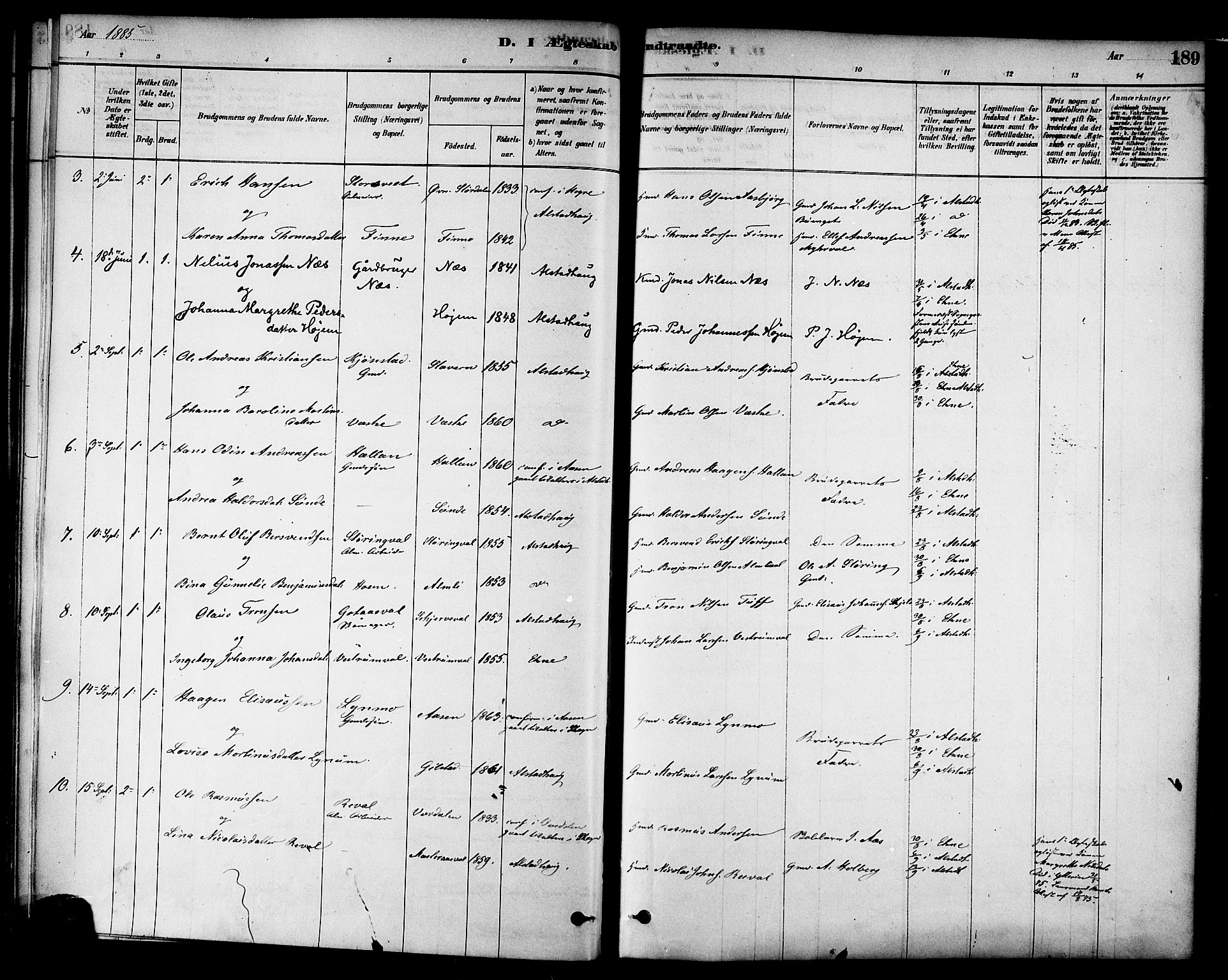 Ministerialprotokoller, klokkerbøker og fødselsregistre - Nord-Trøndelag, SAT/A-1458/717/L0159: Parish register (official) no. 717A09, 1878-1898, p. 189