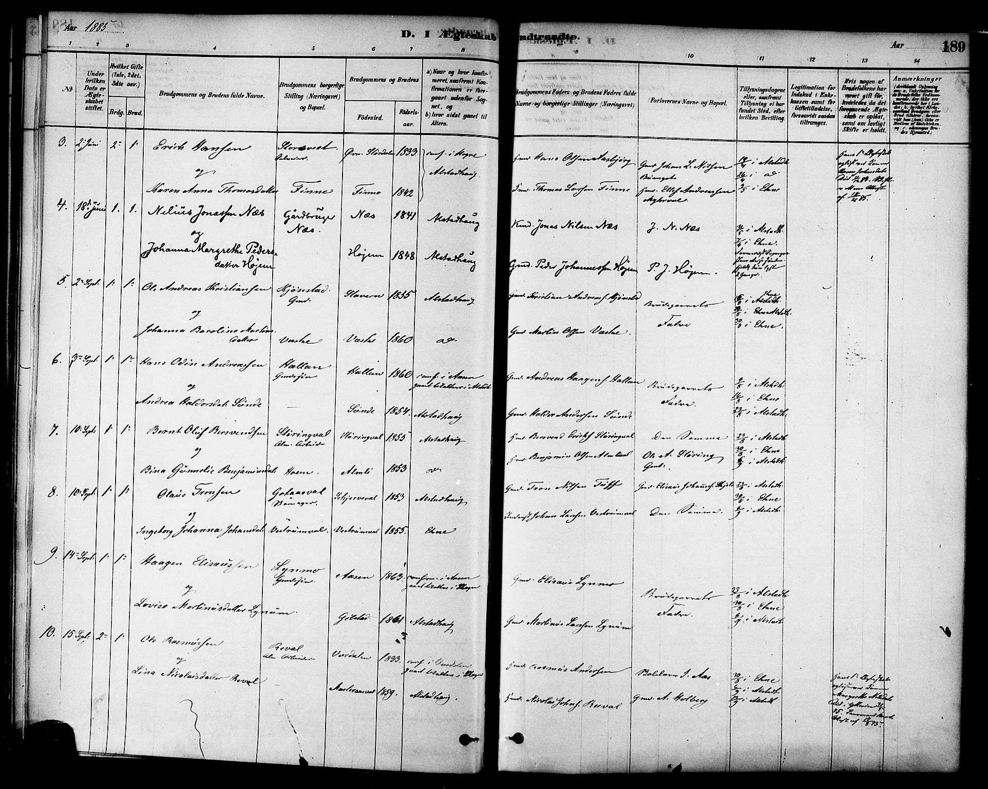 Ministerialprotokoller, klokkerbøker og fødselsregistre - Nord-Trøndelag, AV/SAT-A-1458/717/L0159: Parish register (official) no. 717A09, 1878-1898, p. 189