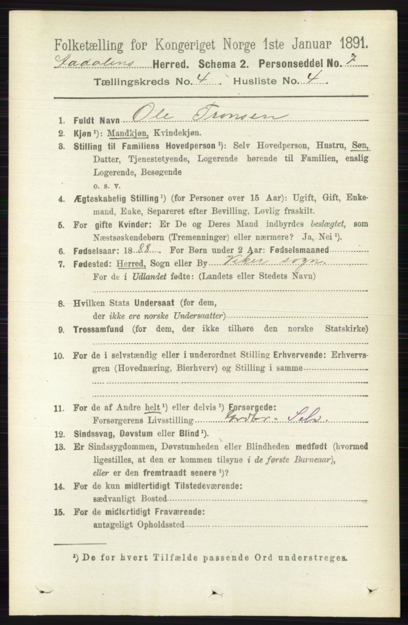 RA, 1891 census for 0614 Ådal, 1891, p. 1542