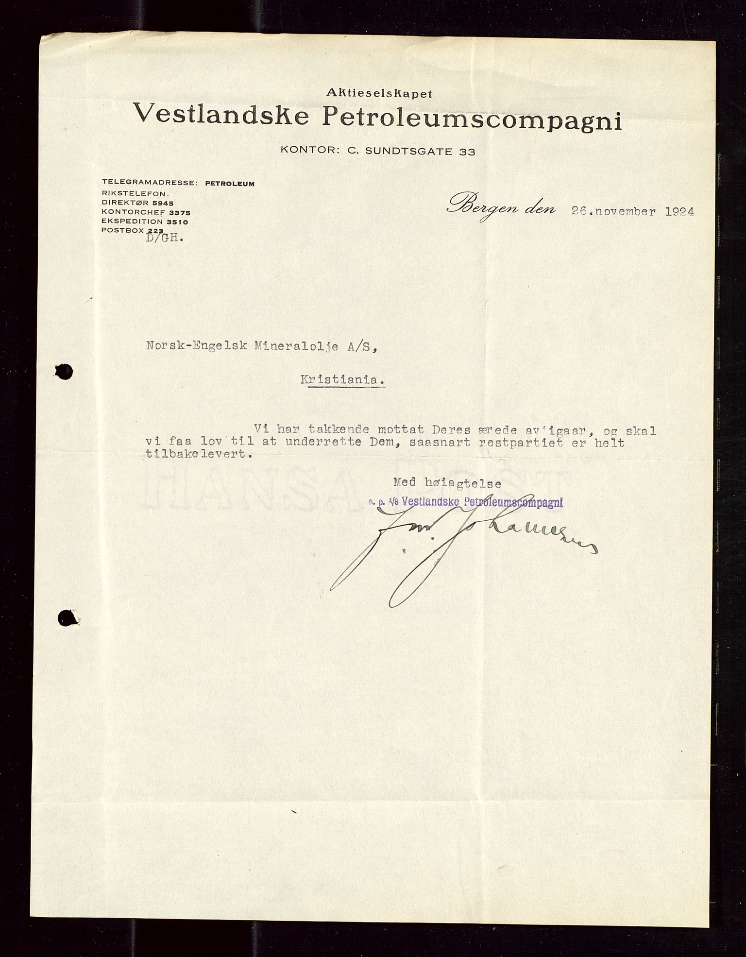 Pa 1521 - A/S Norske Shell, SAST/A-101915/E/Ea/Eaa/L0013: Sjefskorrespondanse, 1924, p. 680