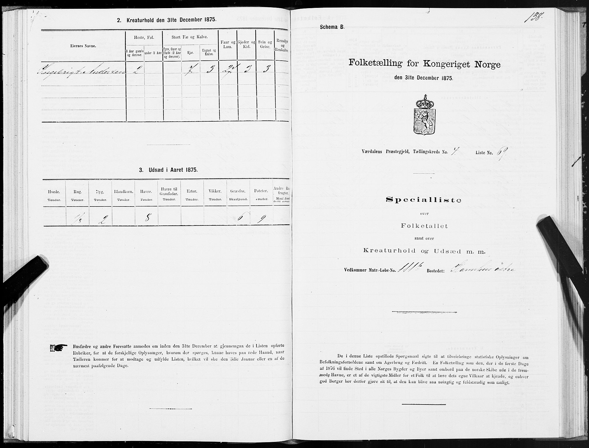 SAT, 1875 census for 1721P Verdal, 1875, p. 3138