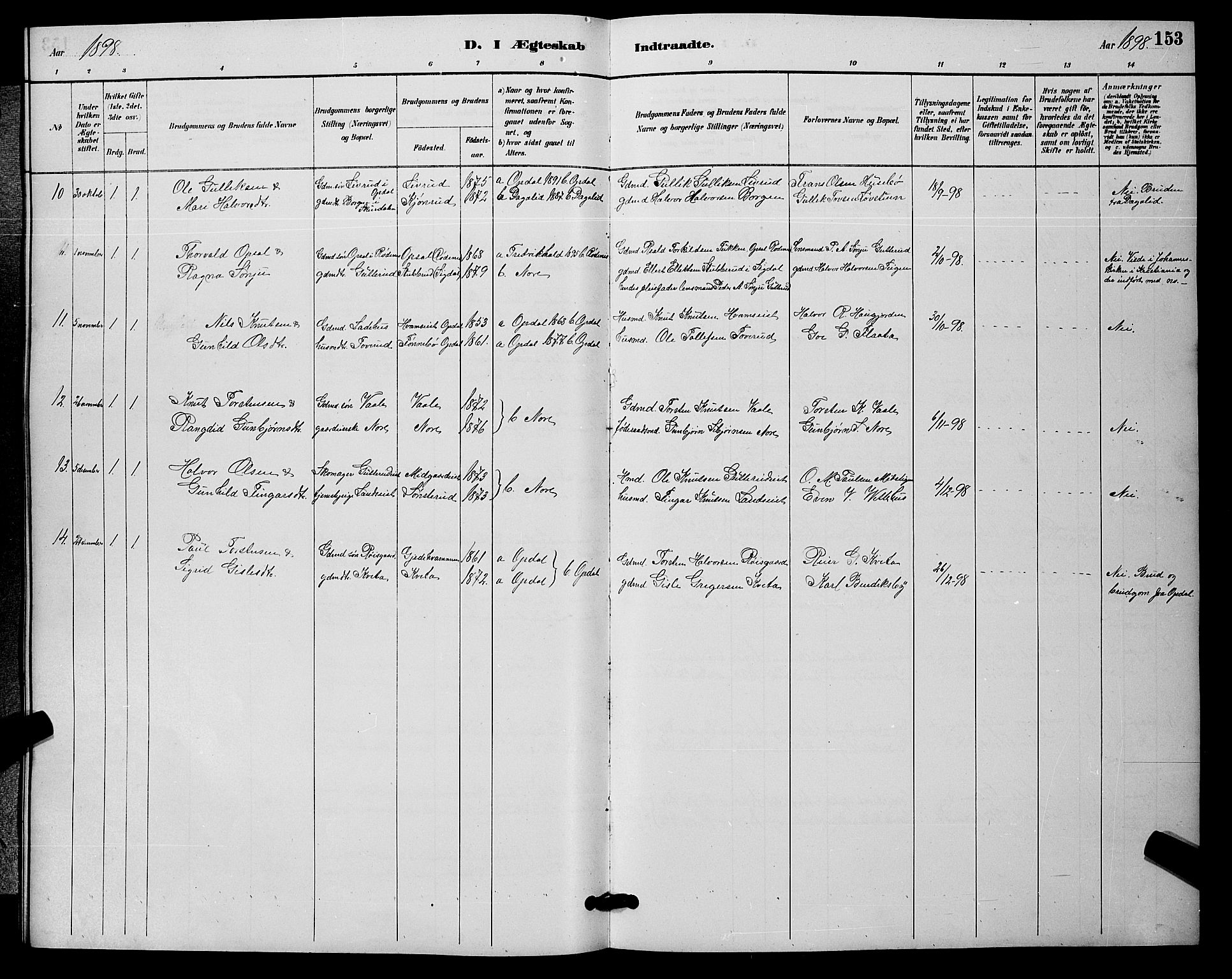 Nore kirkebøker, SAKO/A-238/G/Ga/L0003: Parish register (copy) no. I 3, 1886-1903, p. 153