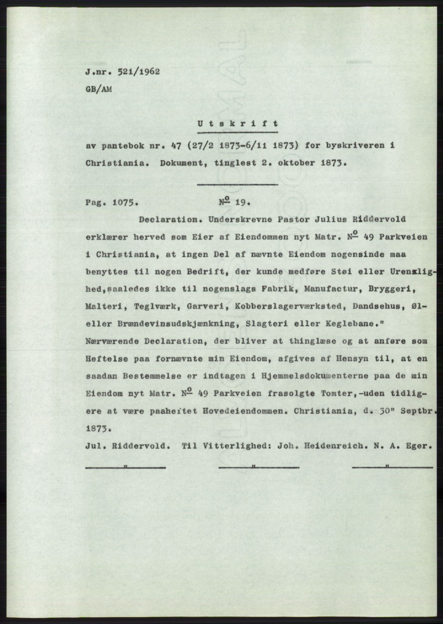 Statsarkivet i Oslo, AV/SAO-A-10621/Z/Zd/L0015: Avskrifter, j.nr 2-699/1962, 1962, p. 191